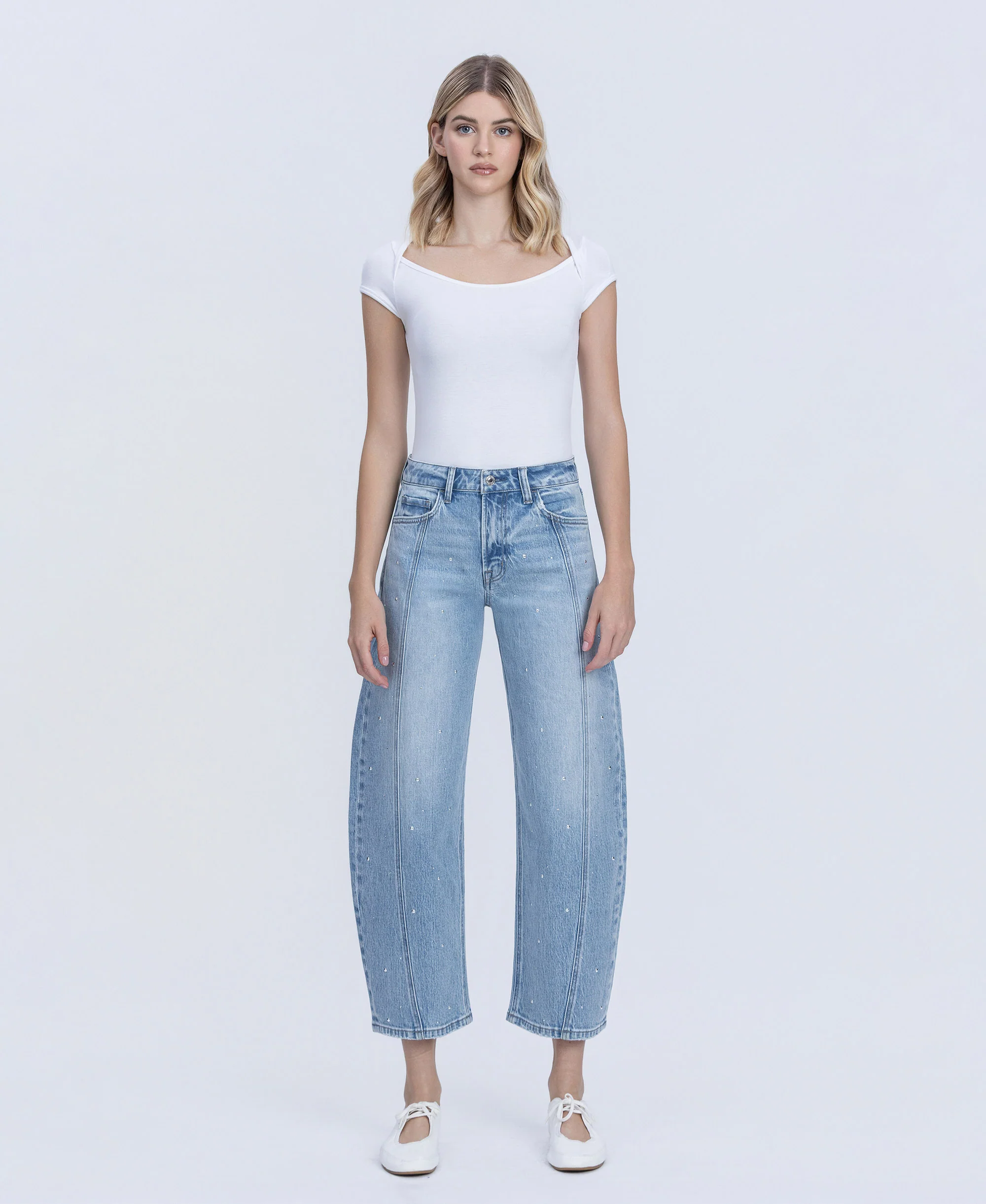 Brilliant - High Rise Hotfix Embellished Barrel Jeans