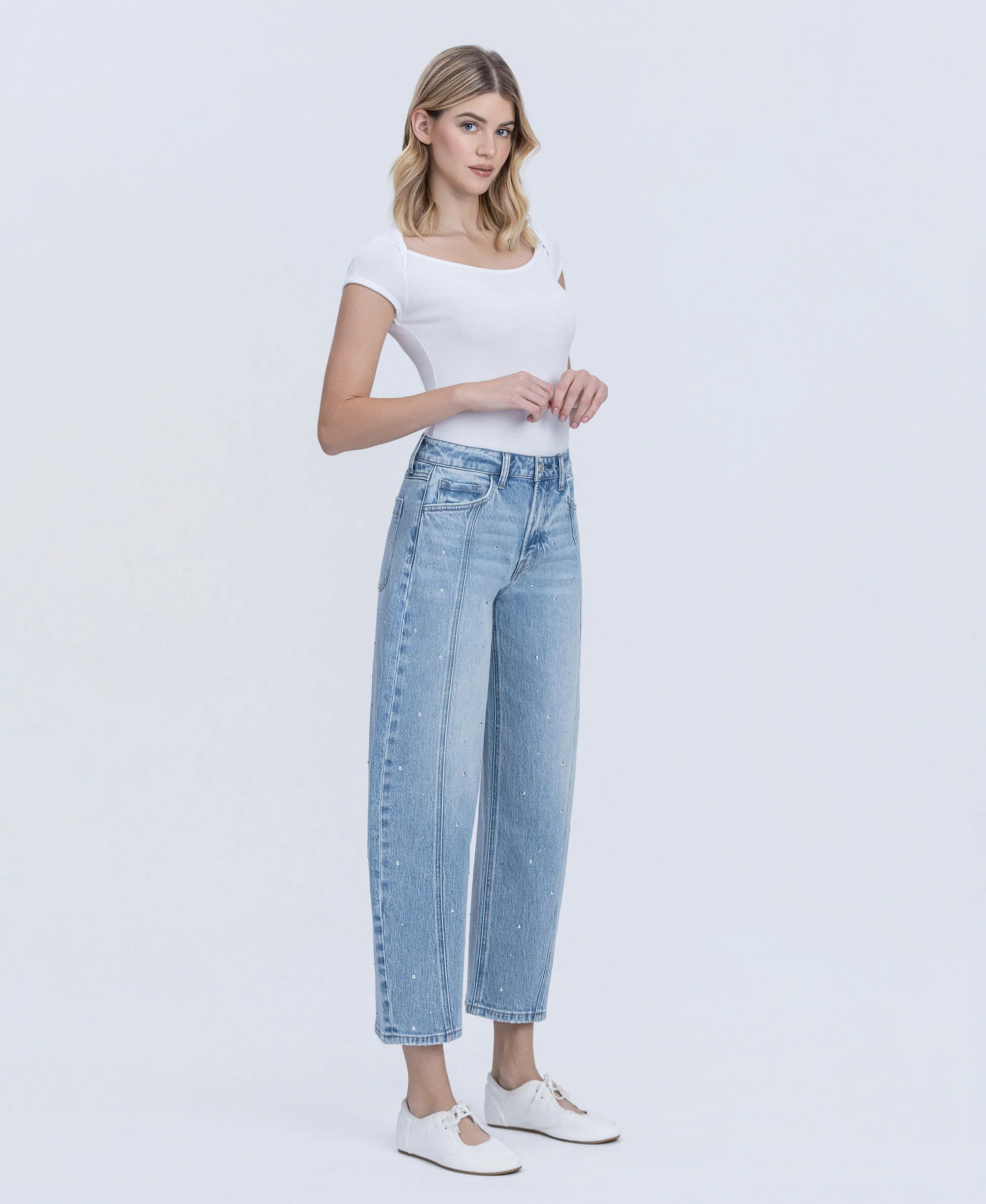 Brilliant - High Rise Hotfix Embellished Barrel Jeans - Image 4