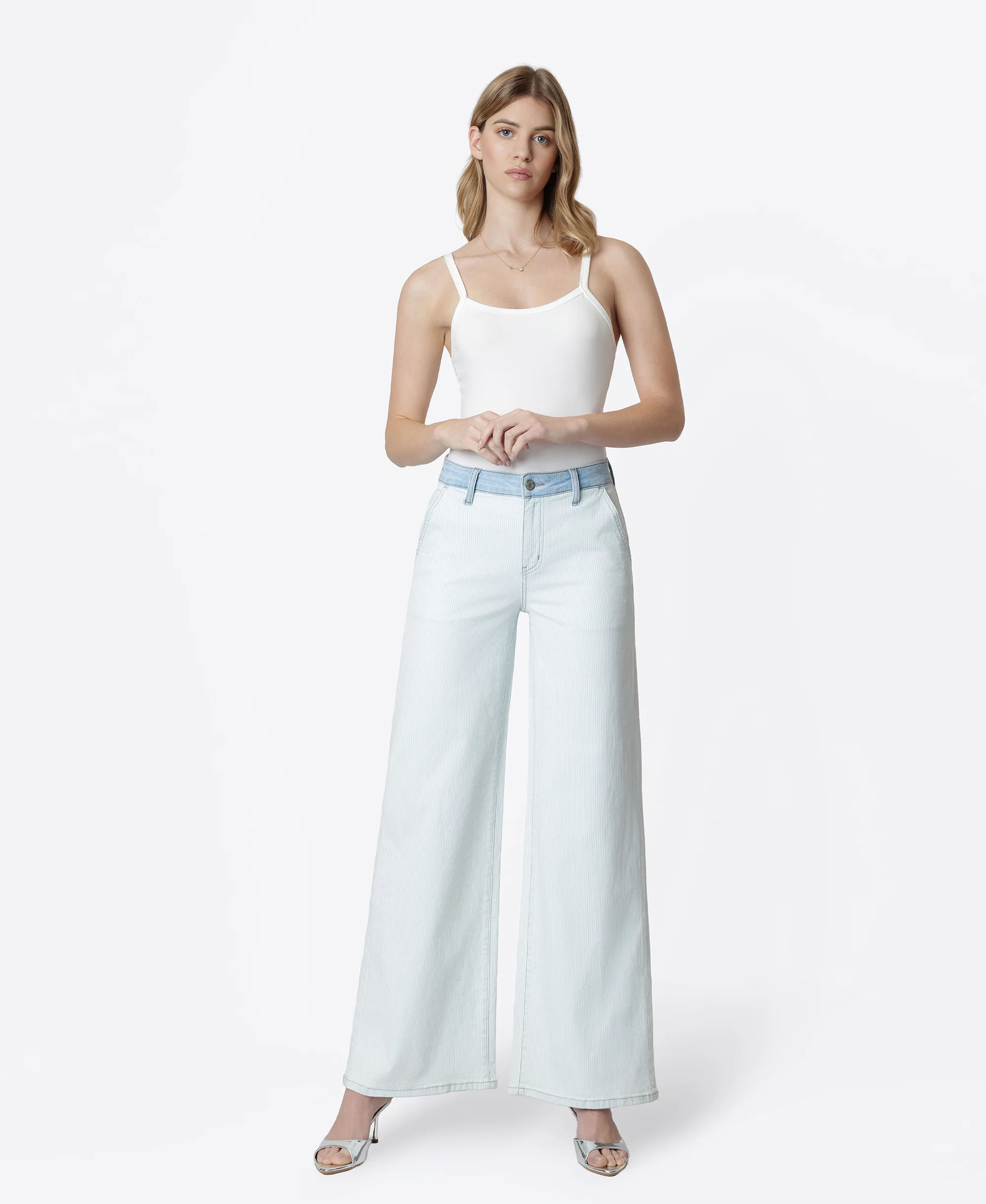 Castle Rock - High Rise Contrast WB Striped Wide Leg Jeans