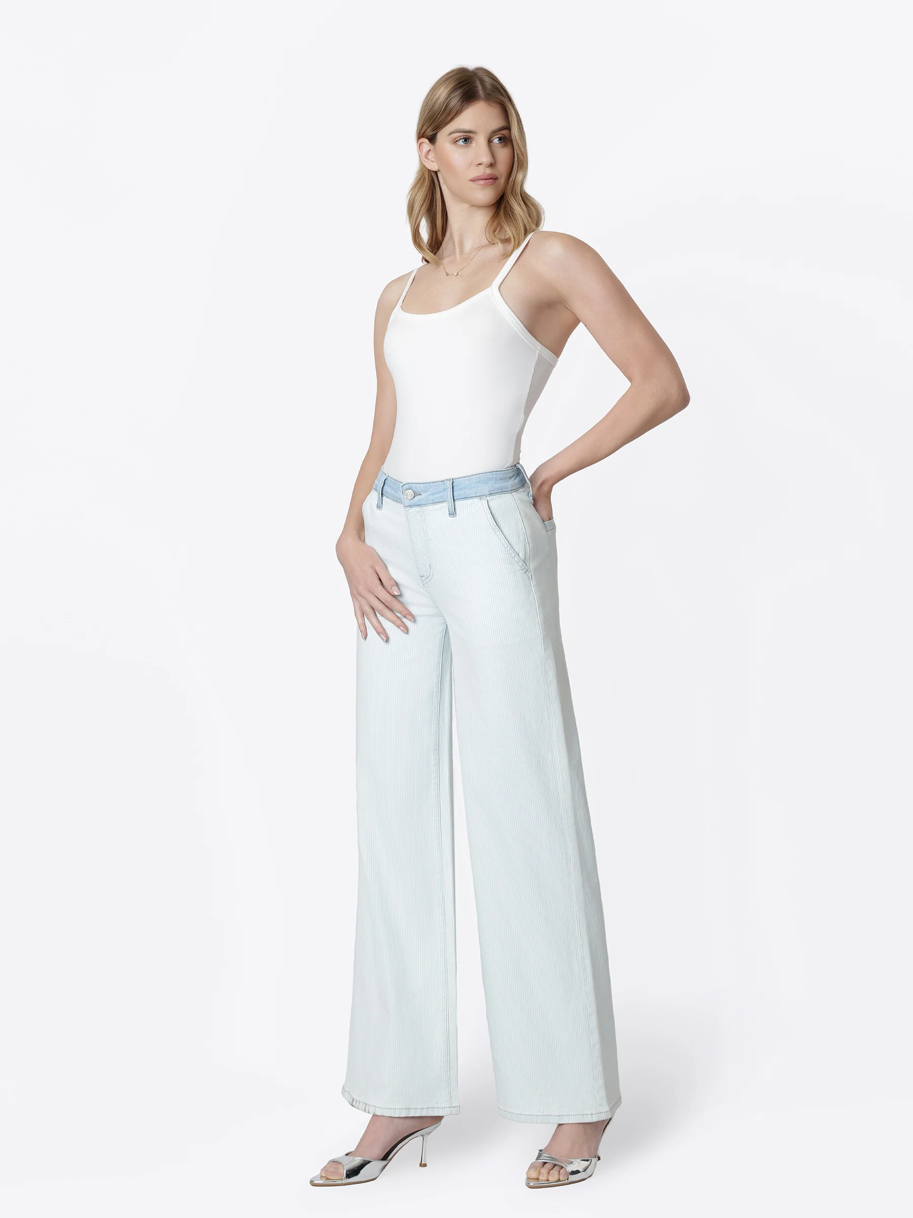 Castle Rock - High Rise Contrast WB Striped Wide Leg Jeans - Image 3