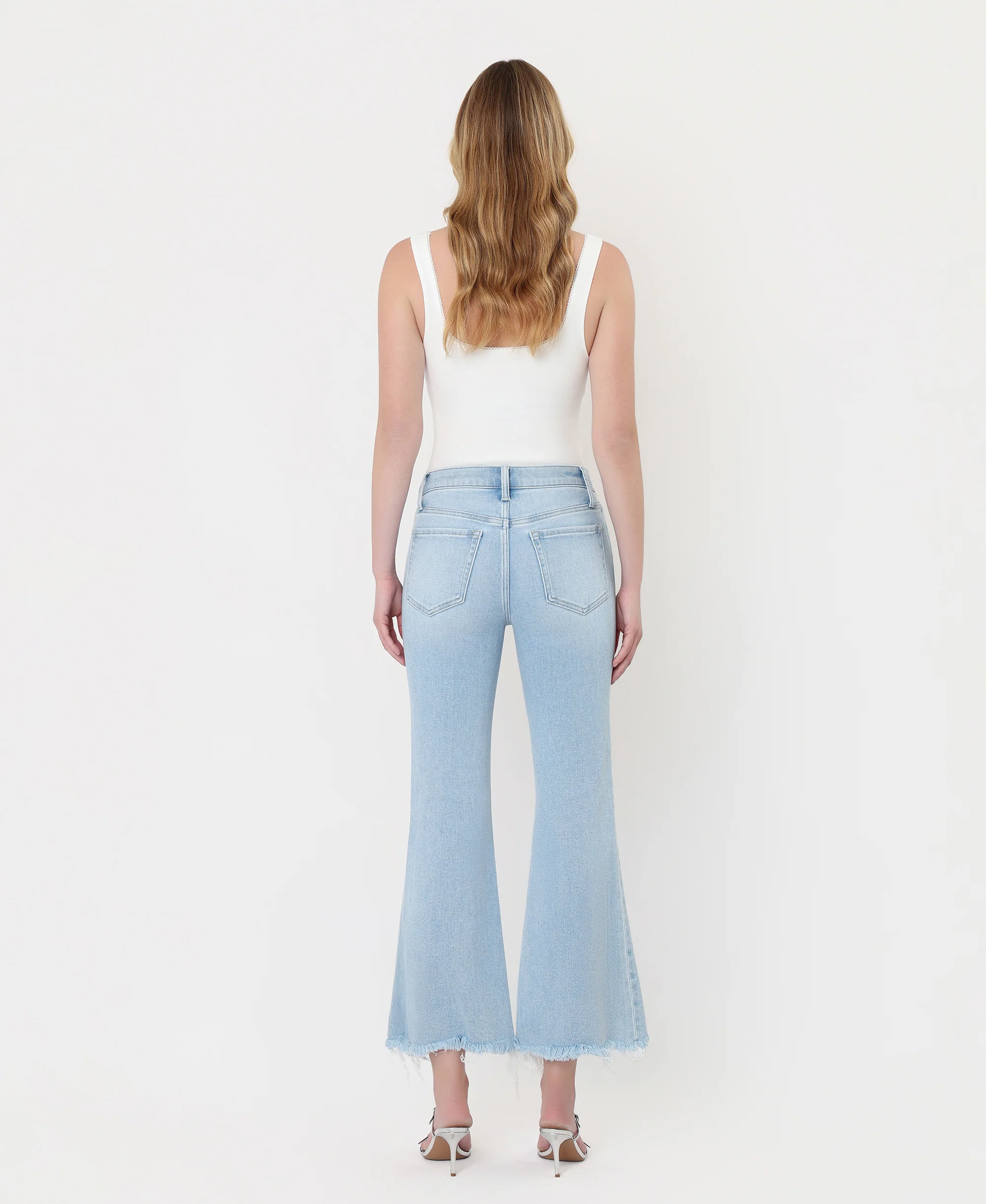 Charm - High Rise Uneven Frayed Hem Crop Easy Flare Jeans - Image 2