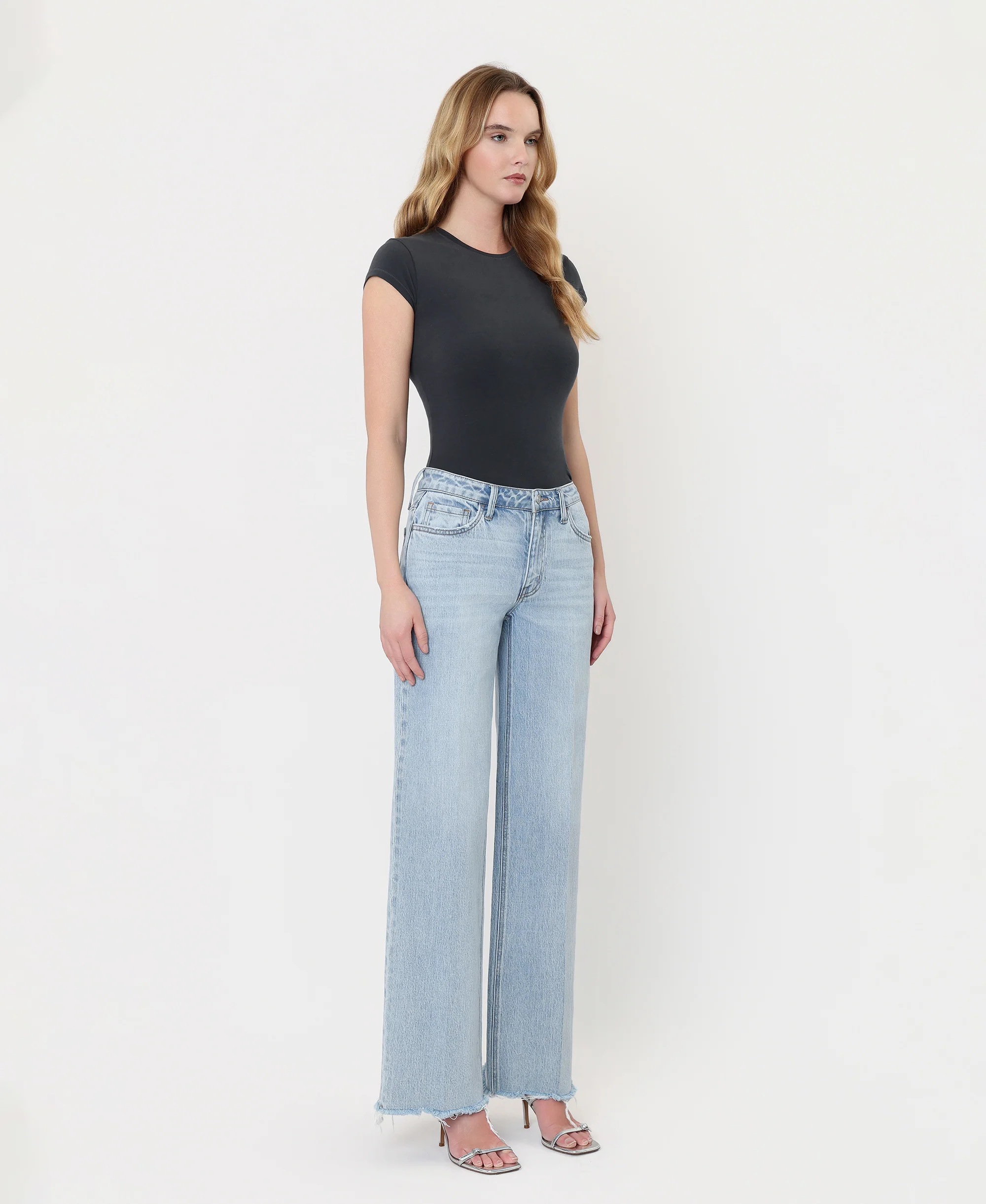 Comet - High Rise Trouser Fold Creased Wide Leg Jeans - Image 4