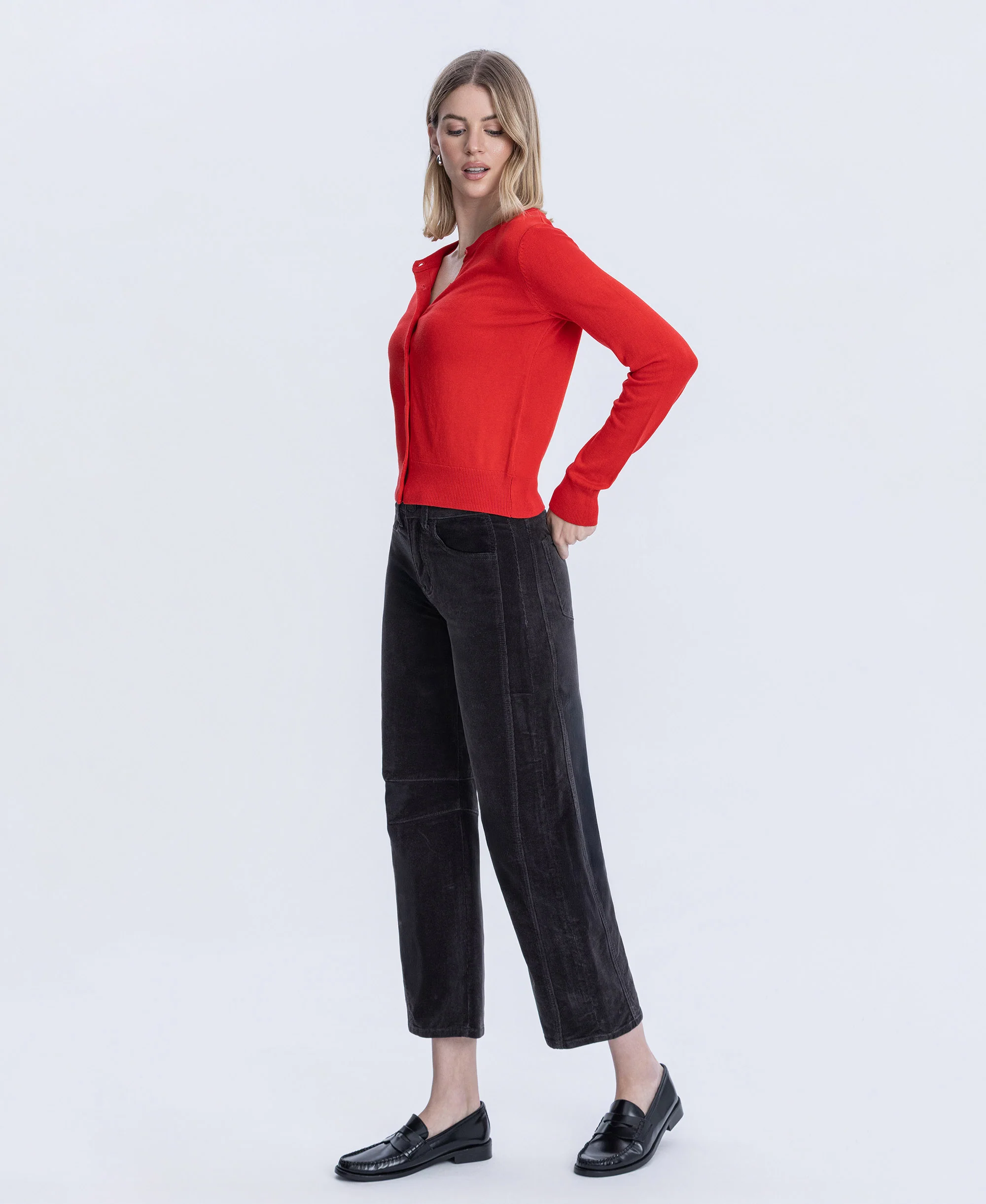 Dark Grey - High Rise Corduroy Barrel Jeans - Image 3