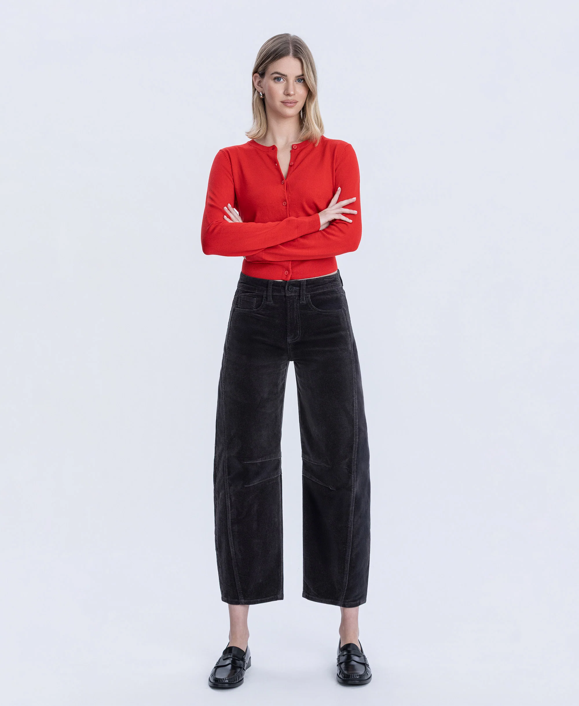 Dark Grey - High Rise Corduroy Barrel Jeans - Image 4