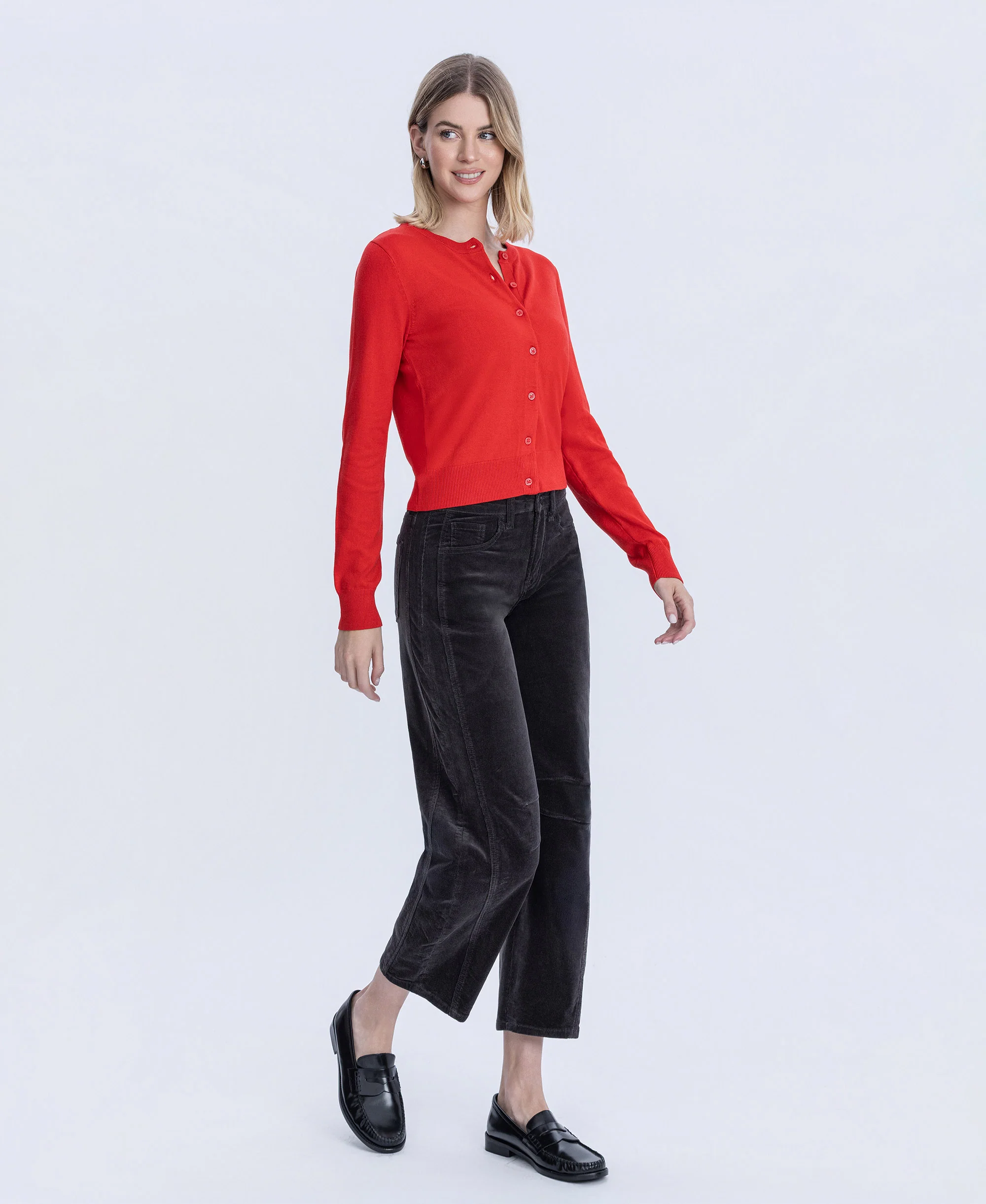 Dark Grey - High Rise Corduroy Barrel Jeans - Image 5
