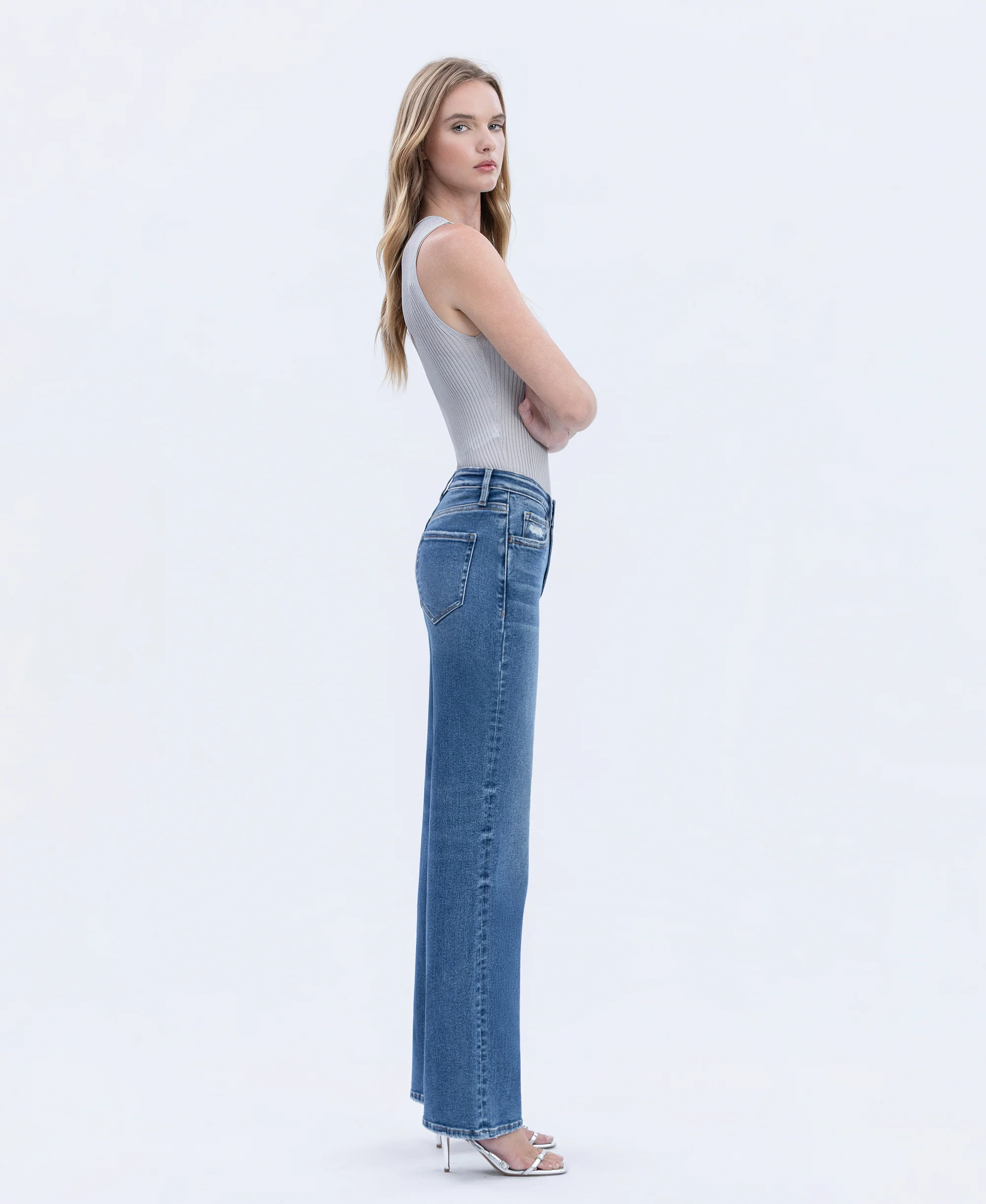 Dreamland - High Rise Full Length Slim Wide Leg Jeans - Image 4