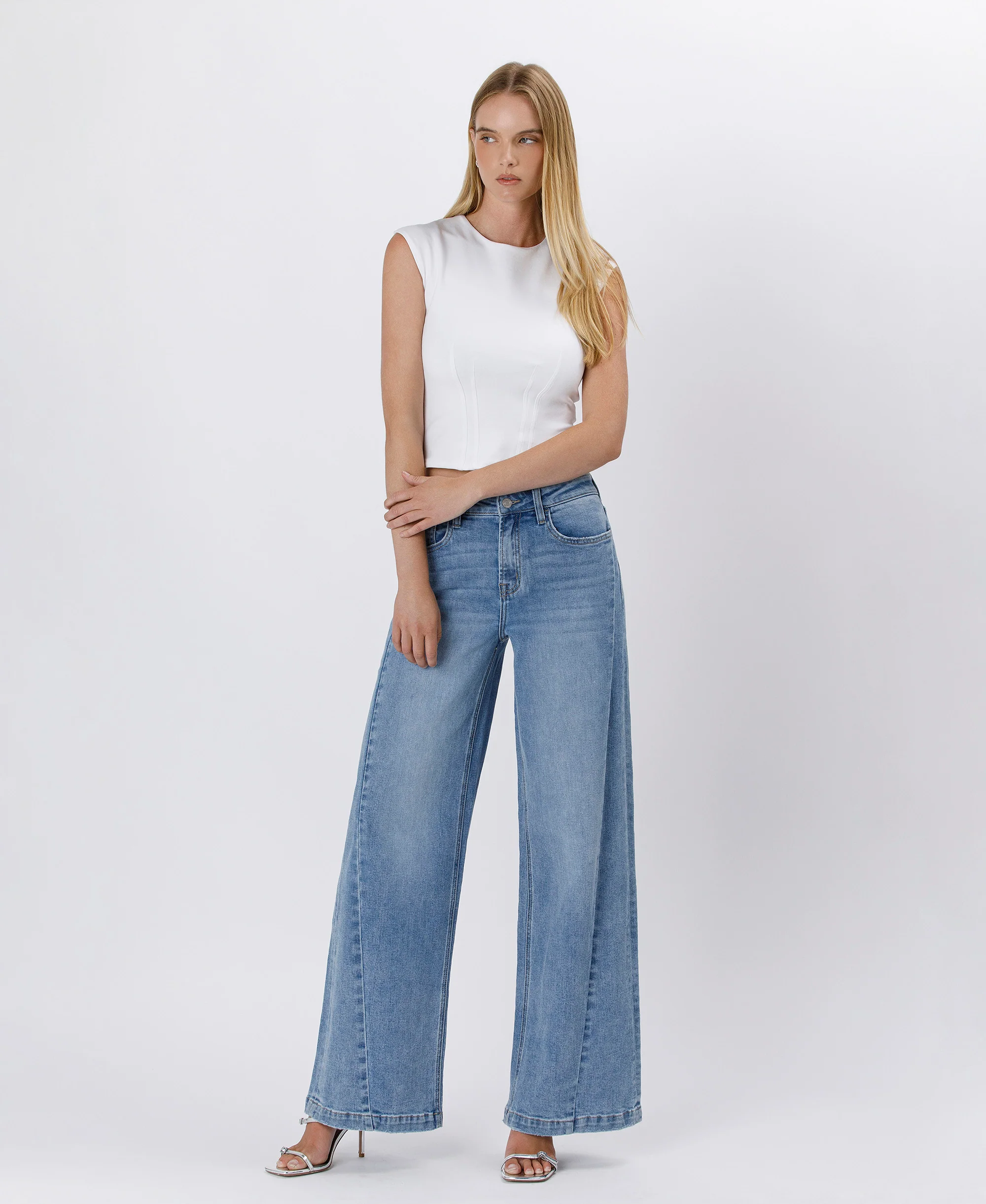 Enthuse - High Rise Seam Detail Palazzo Jeans - Image 4