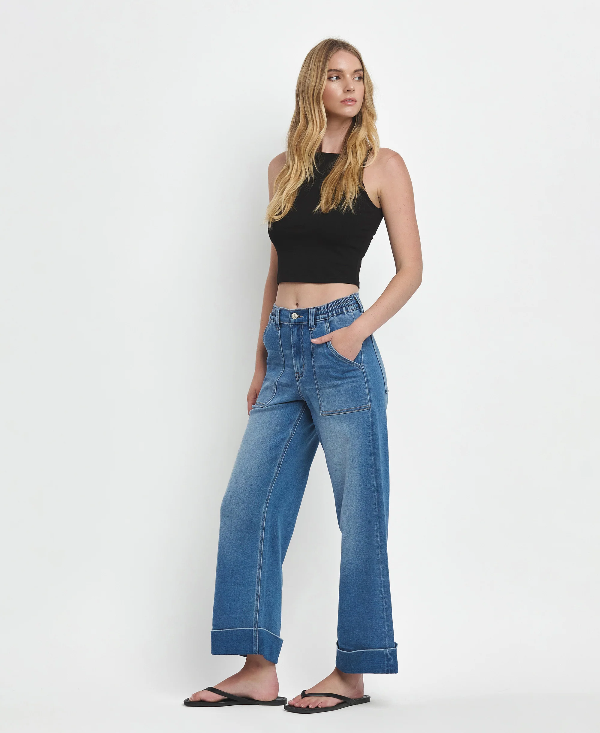 Enviably - High Rise Super Soft Cuffed Baggy Wide Leg Jeans - Image 3