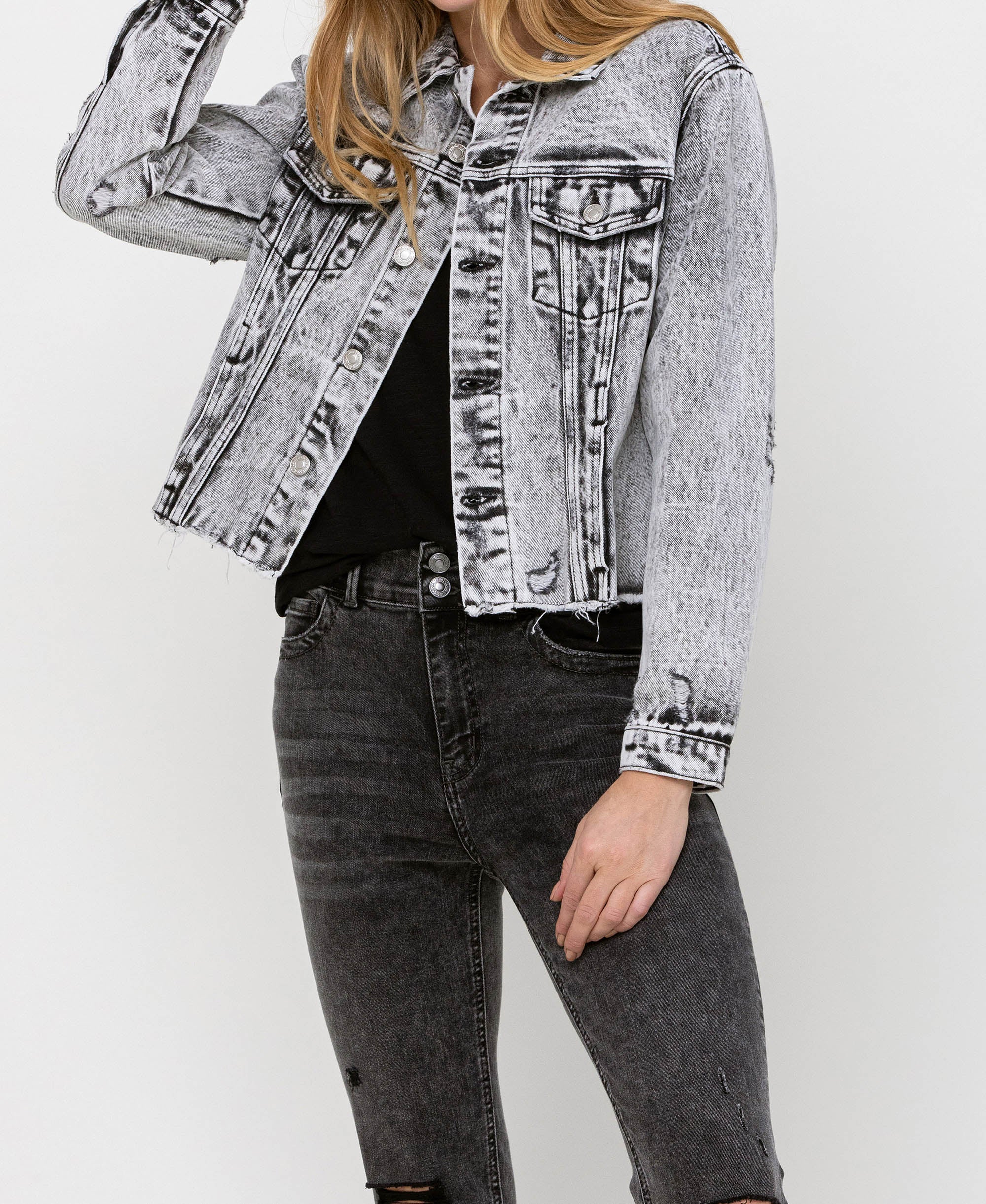 Escala - Distressed Acid Wash Classic Crop Jacket - Image 3