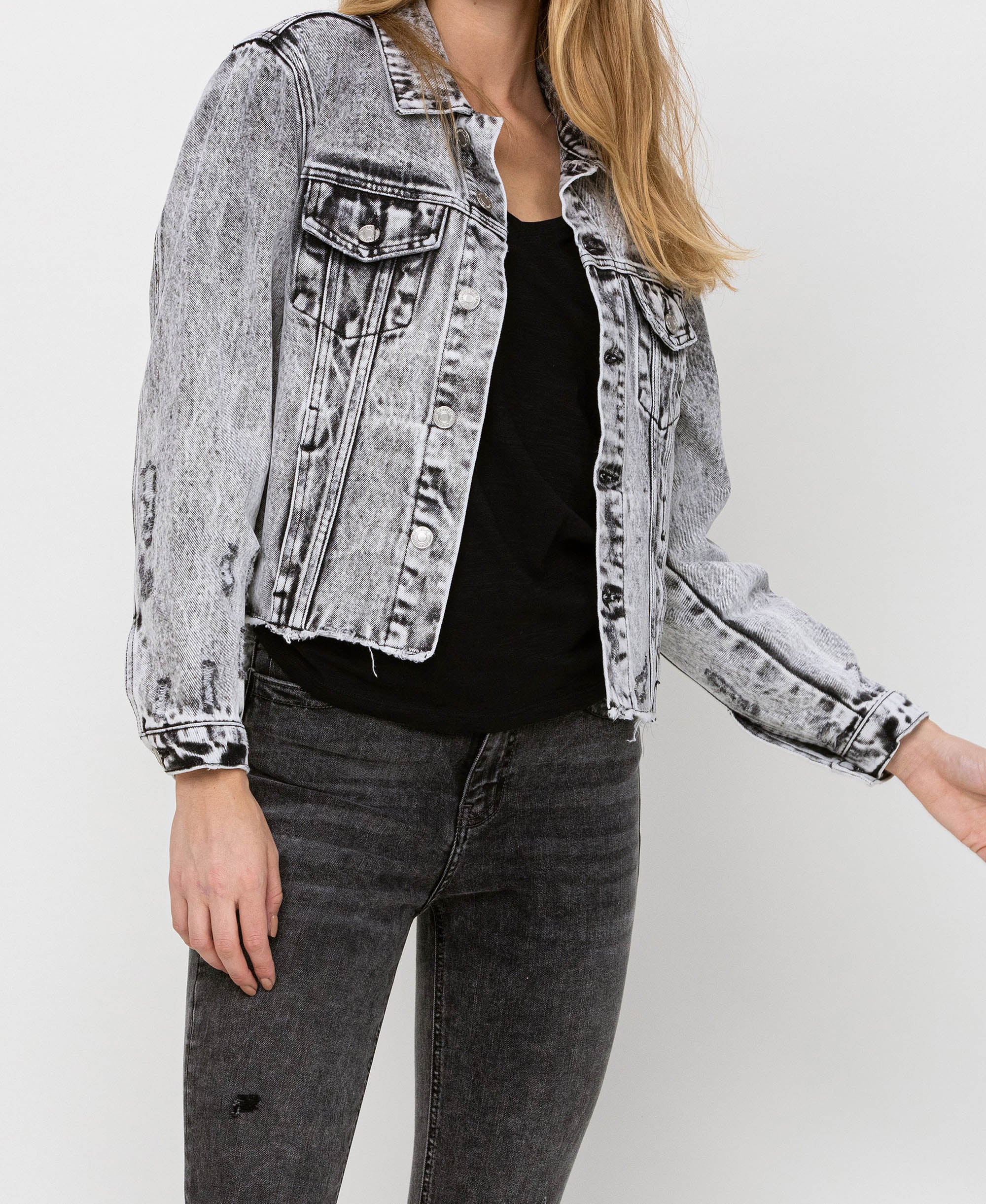 Escala - Distressed Acid Wash Classic Crop Jacket - Image 4