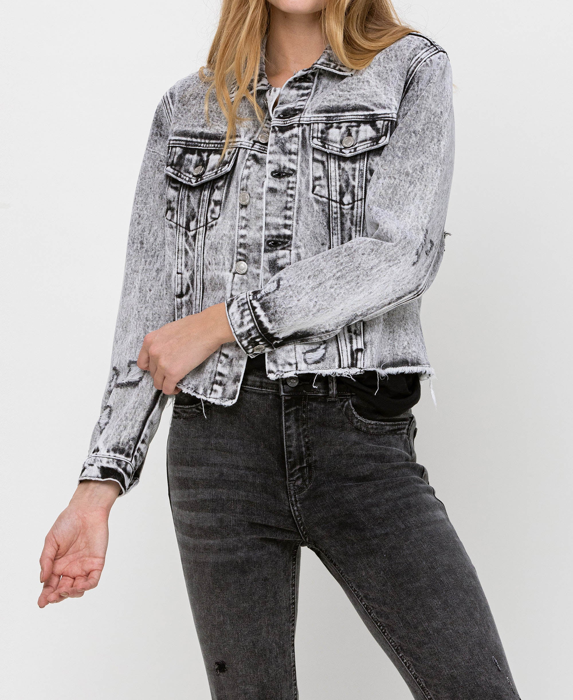 Escala - Distressed Acid Wash Classic Crop Jacket - Image 5