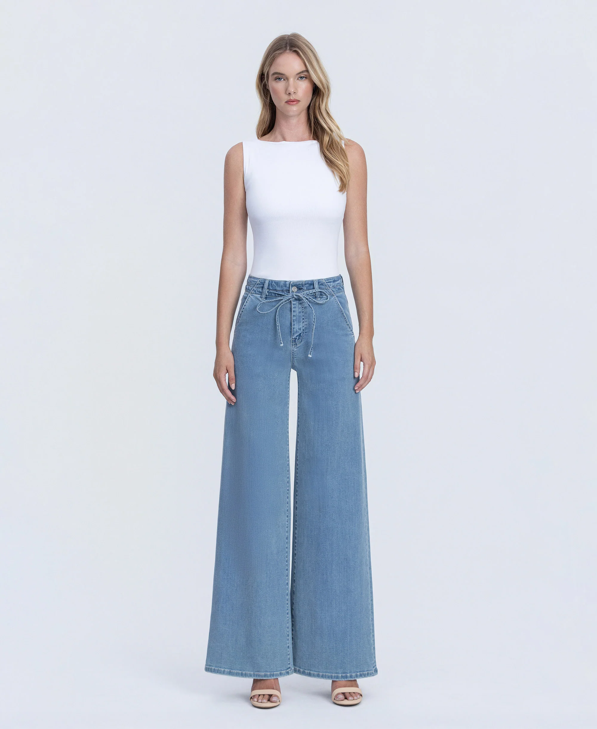 Ethereal Promise - High Rise Waist Tie Palazzo Jeans
