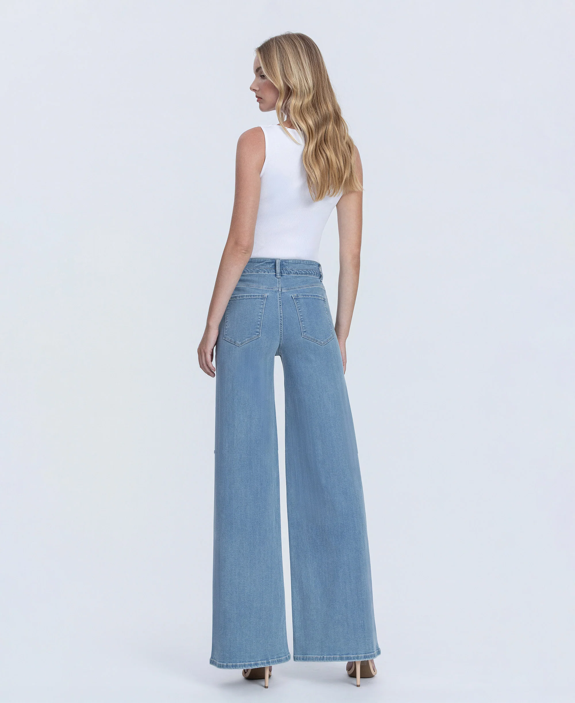 Ethereal Promise - High Rise Waist Tie Palazzo Jeans - Image 2