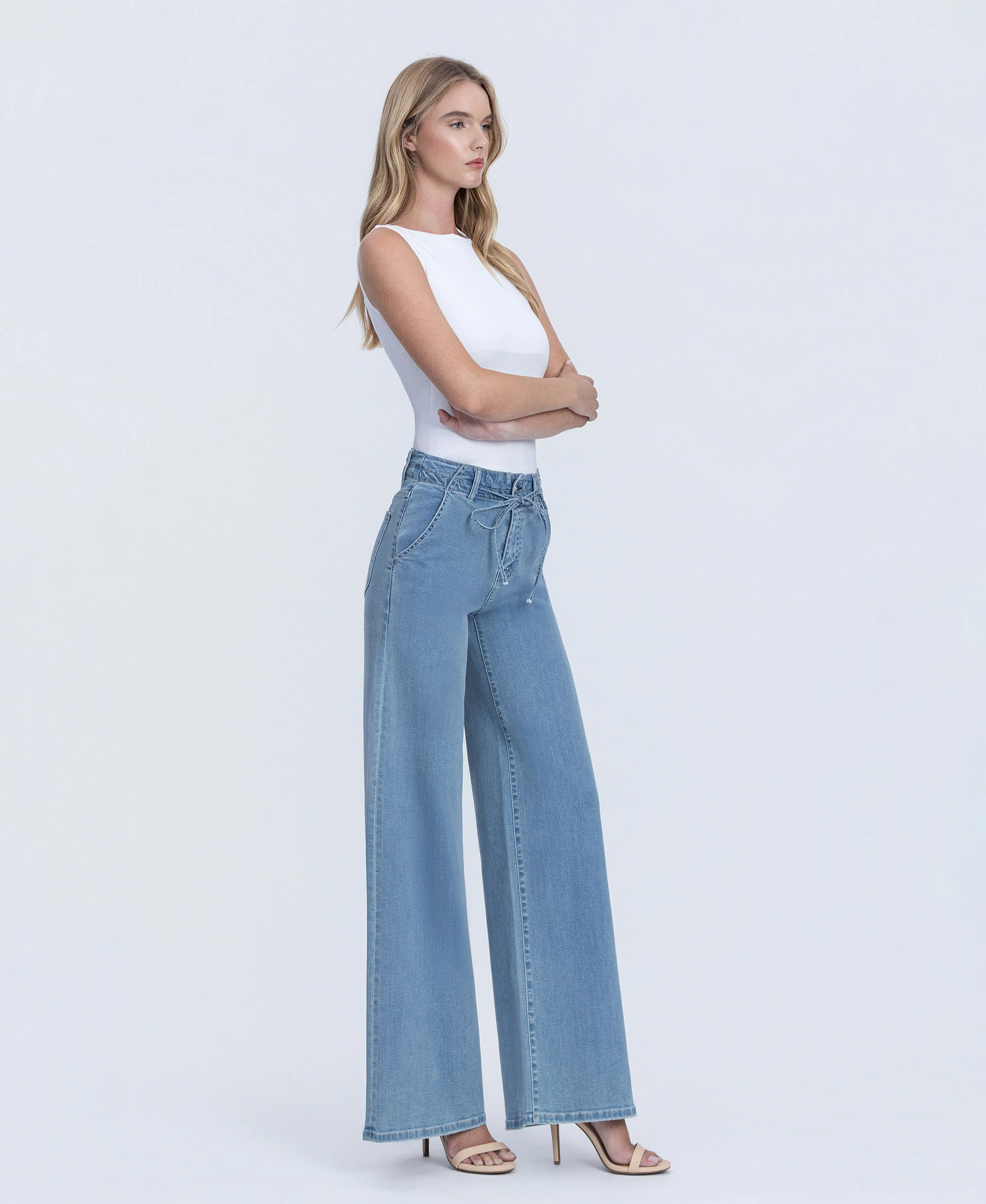 Ethereal Promise - High Rise Waist Tie Palazzo Jeans - Image 4