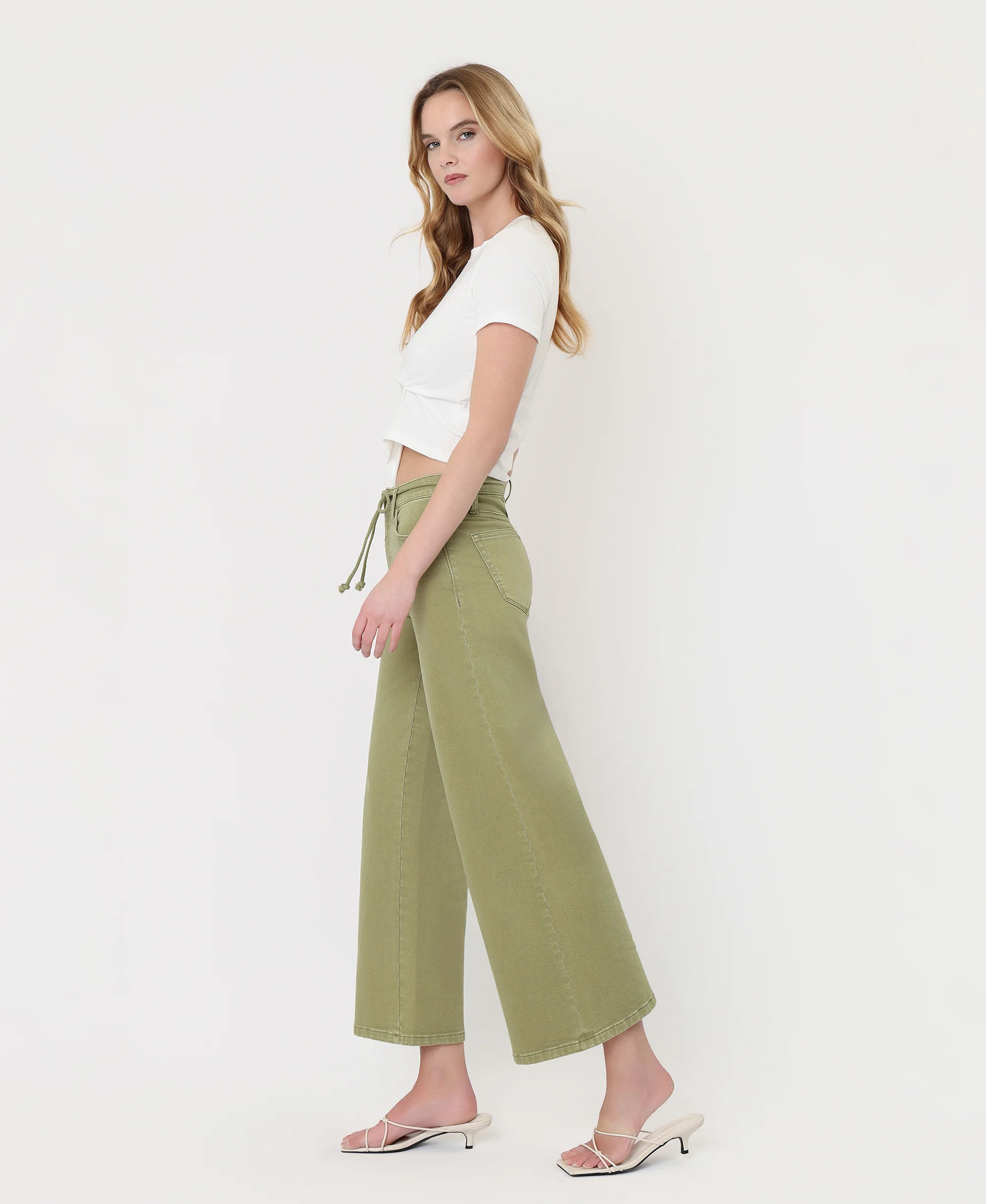 Eucalyptus - High Rise Drawstring Crop Wide Leg Jeans - Image 3