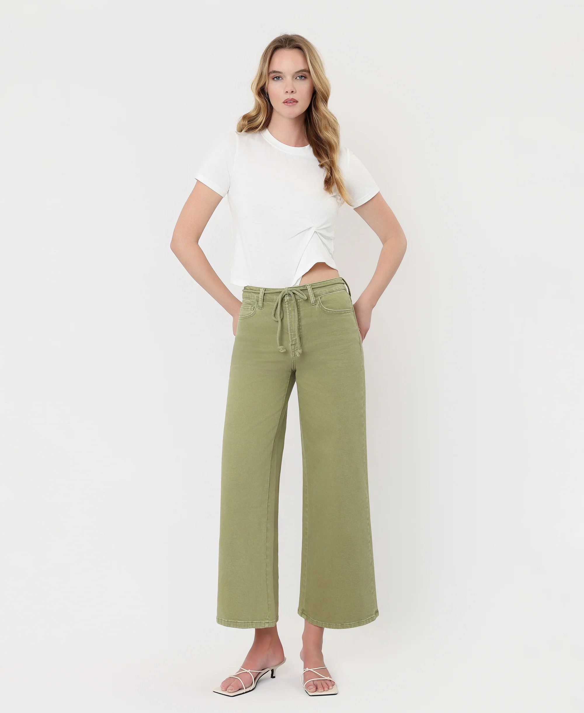 Eucalyptus - High Rise Drawstring Crop Wide Leg Jeans - Image 4
