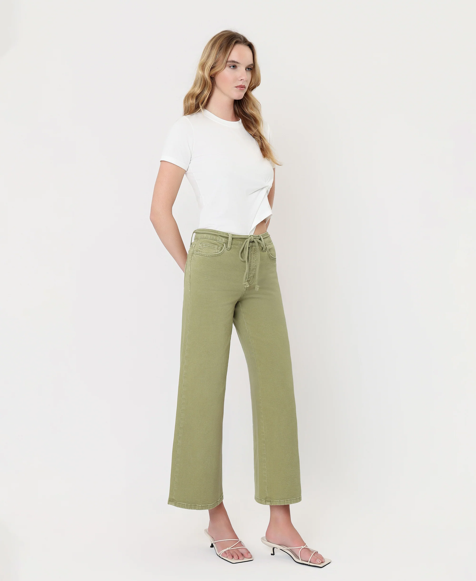 Eucalyptus - High Rise Drawstring Crop Wide Leg Jeans - Image 5