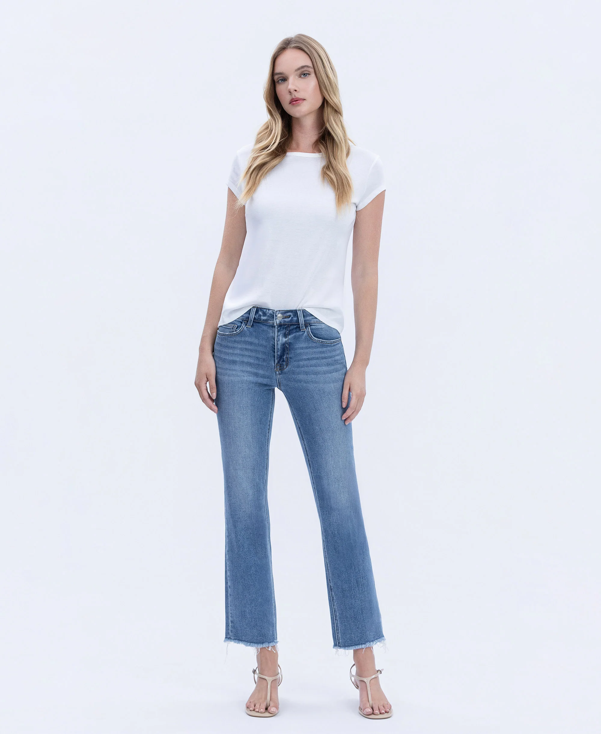 Five Steps to Heaven - Mid Rise Raw Hem Crop Straight Jeans