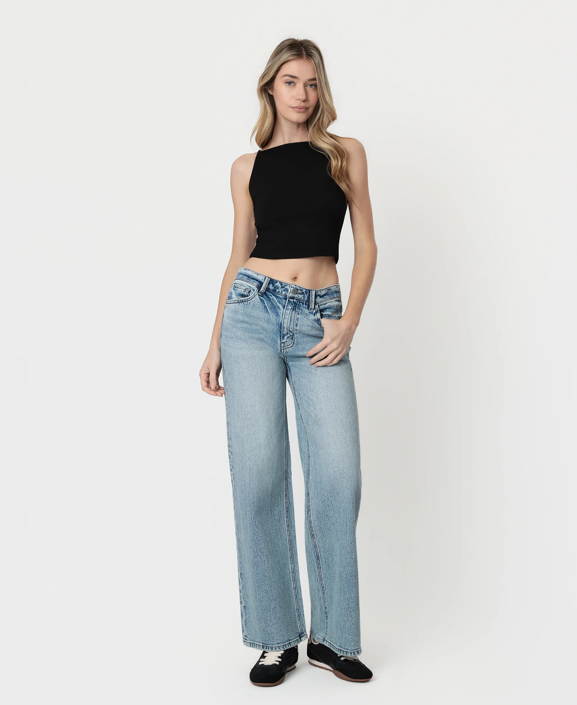 Fun Day - High Rise Full Length Tinted Wide Leg Jeans