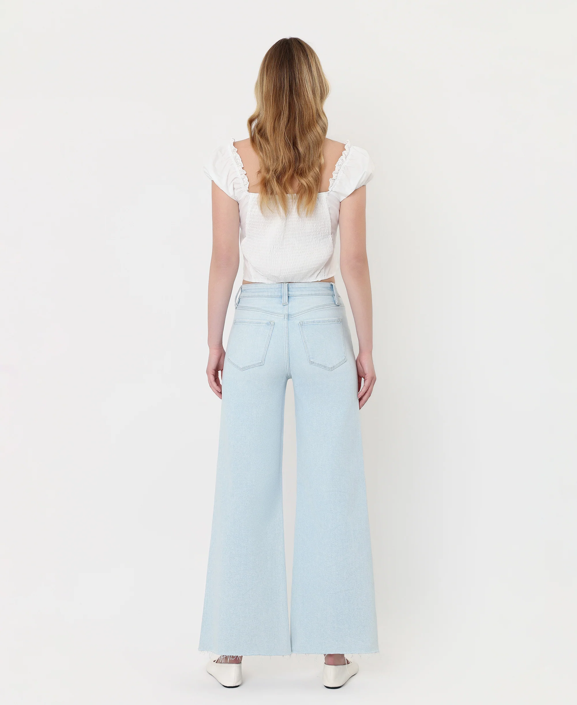 Gainfully - High Rise Clean Cut Raw Hem Wide Flare Jeans - Image 2