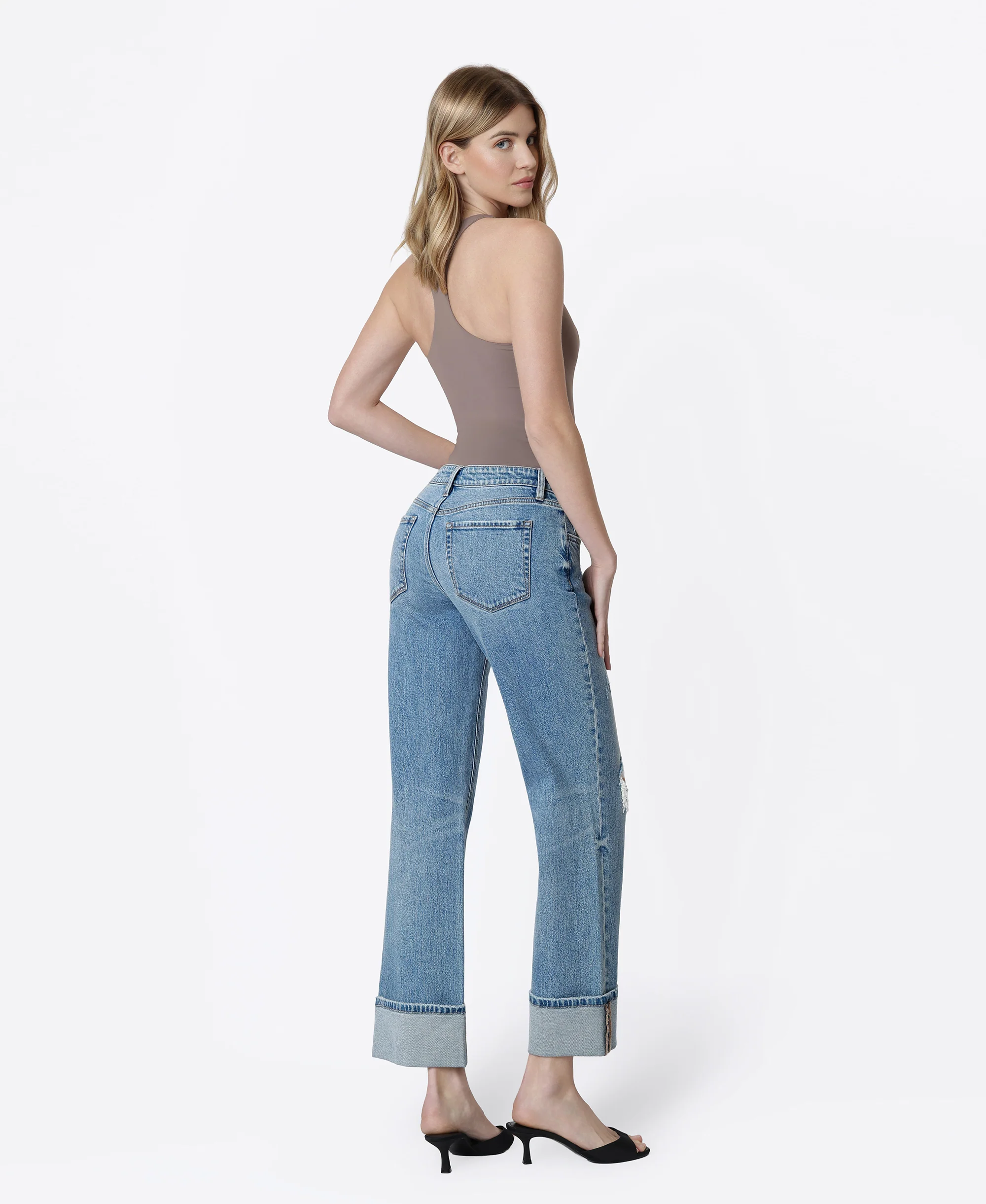 Glitz - Mid Rise Distressed Cuffed Slim Wide Leg Jeans - Image 2