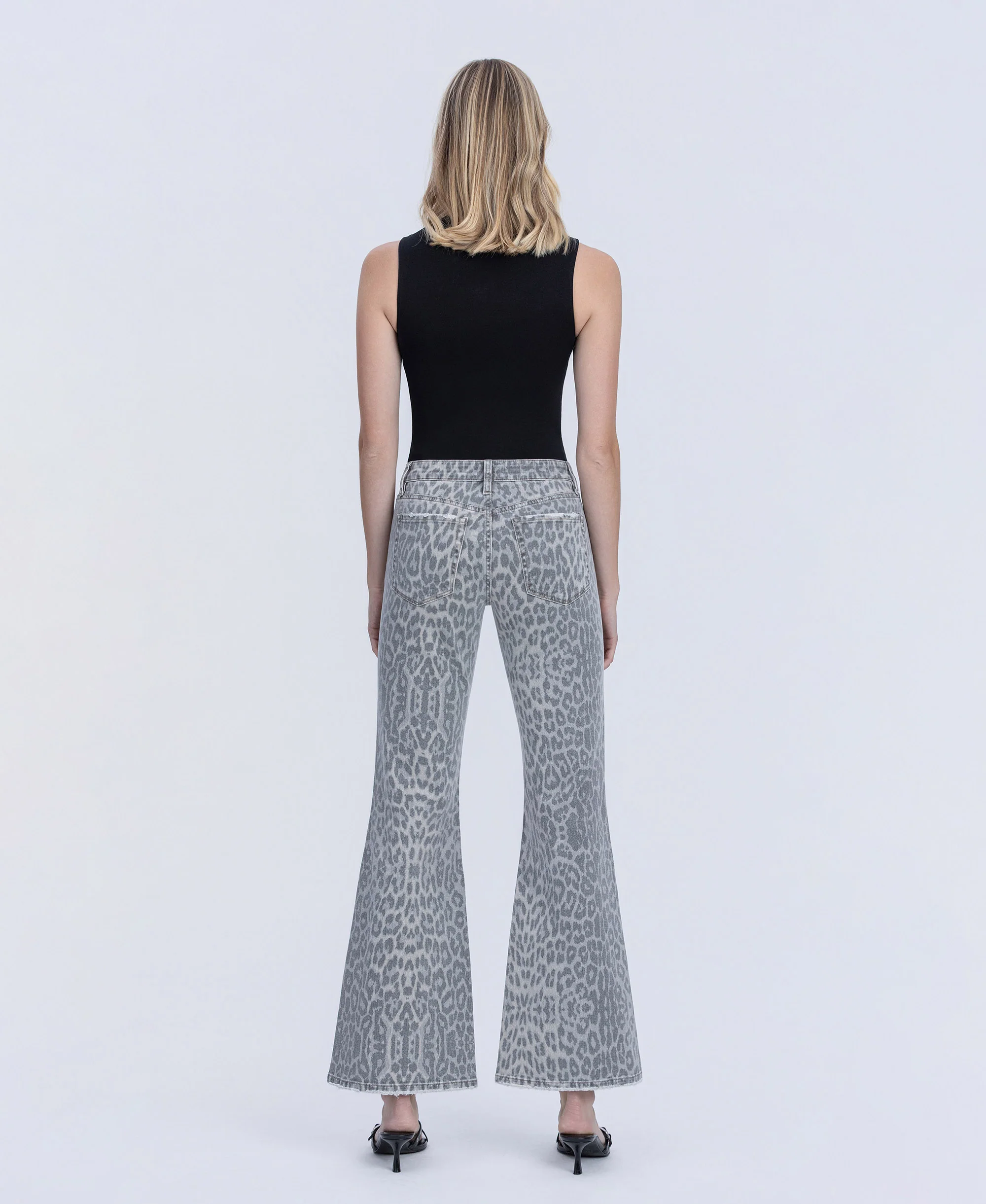 Grey Leopard - Mid Rise Full Length Vintage Flare Jeans - Image 2