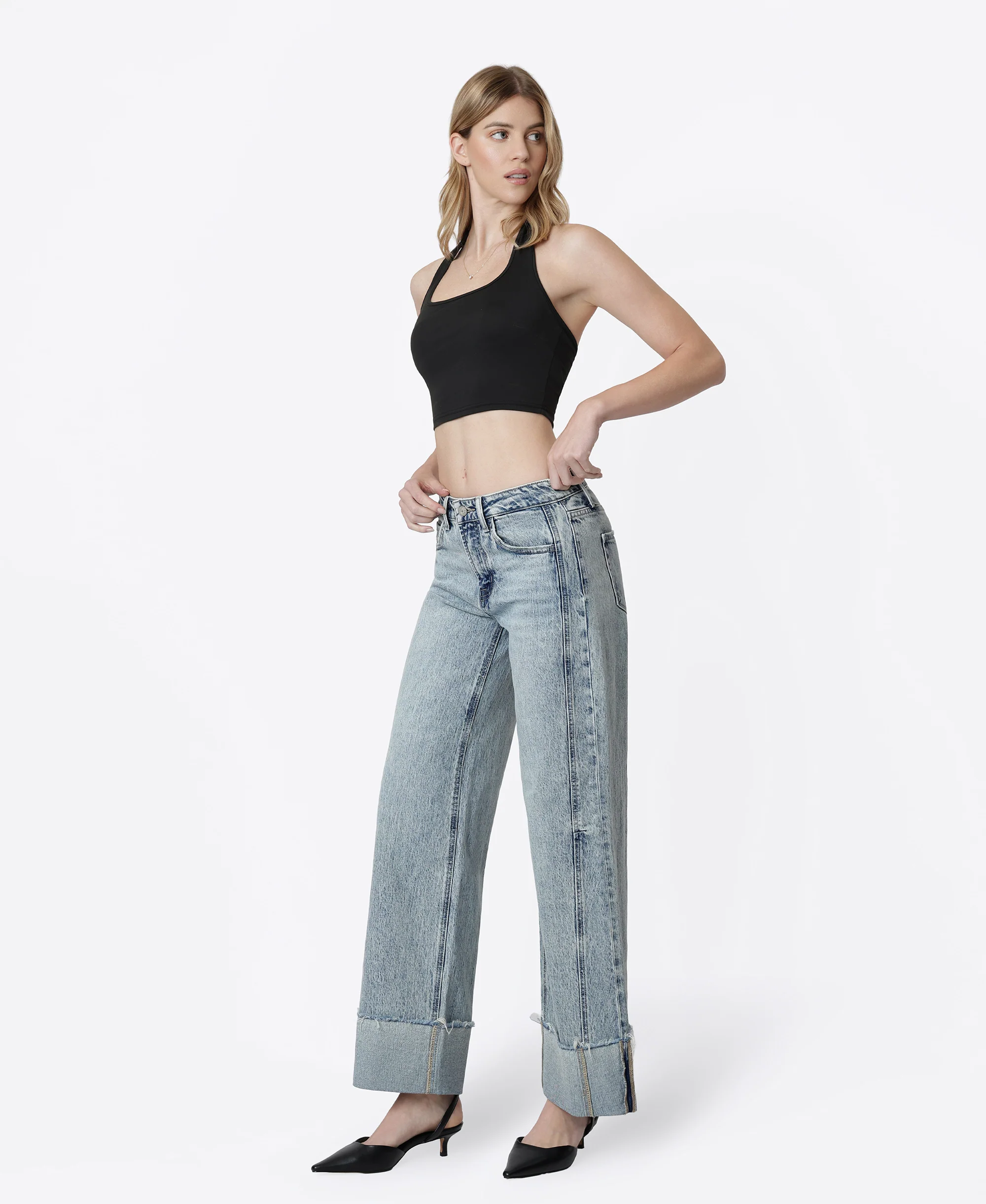 Handier - High Rise Full Length Cuffed Tinted Wide Leg Jeans - Image 3