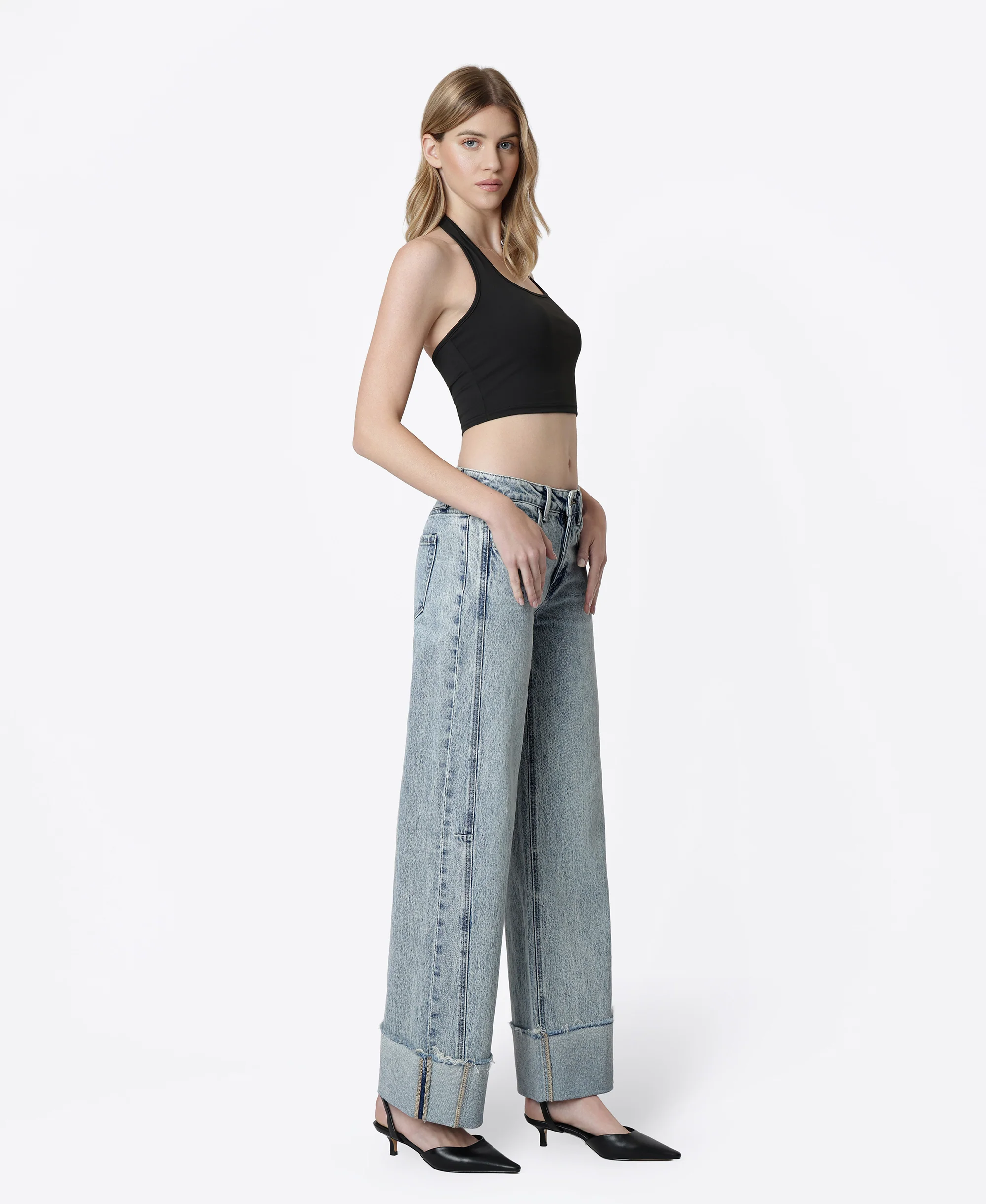 Handier - High Rise Full Length Cuffed Tinted Wide Leg Jeans - Image 4