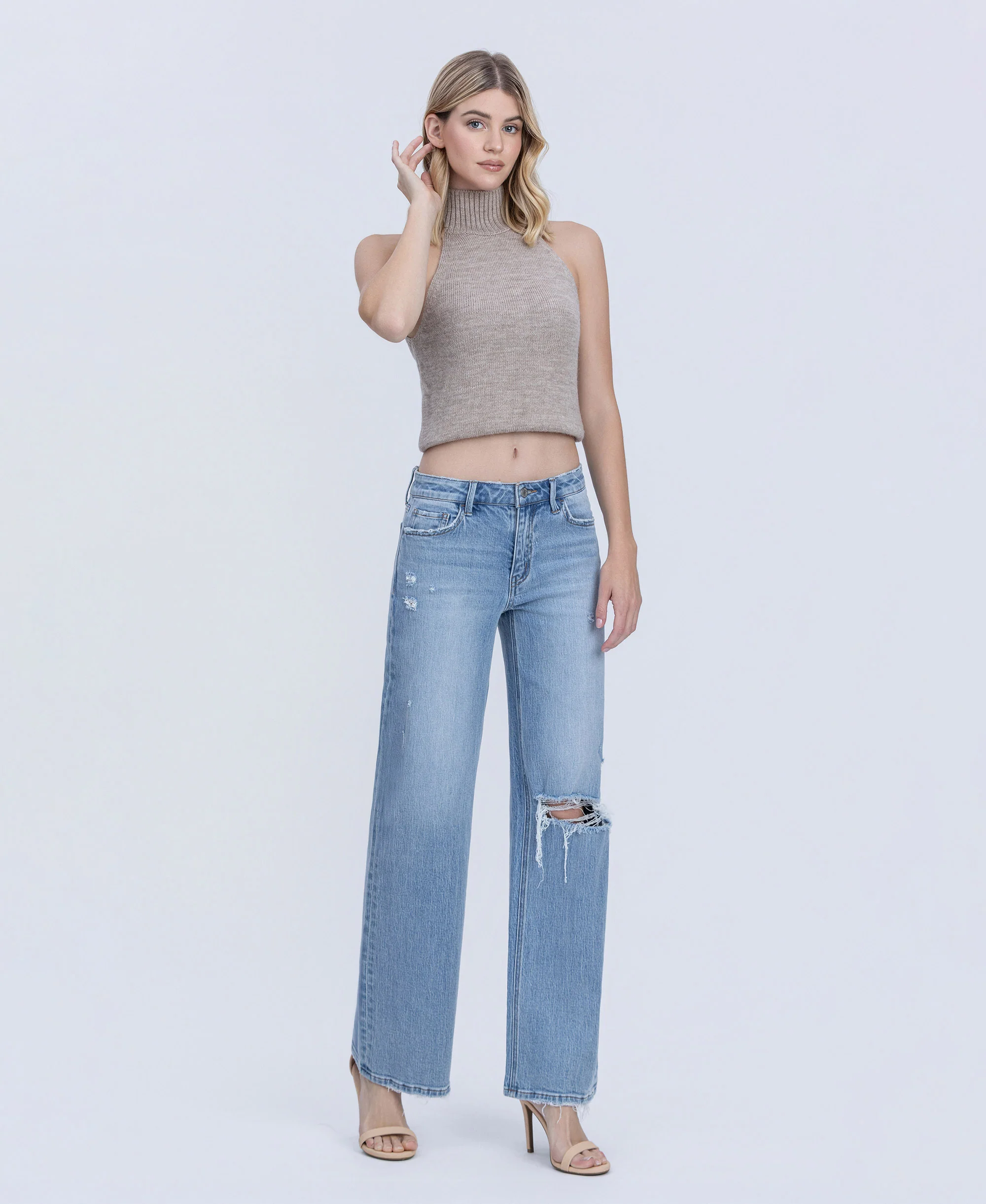 Illustrative - Mid Rise Distressed Full Length Wide Leg Jeans - Image 4