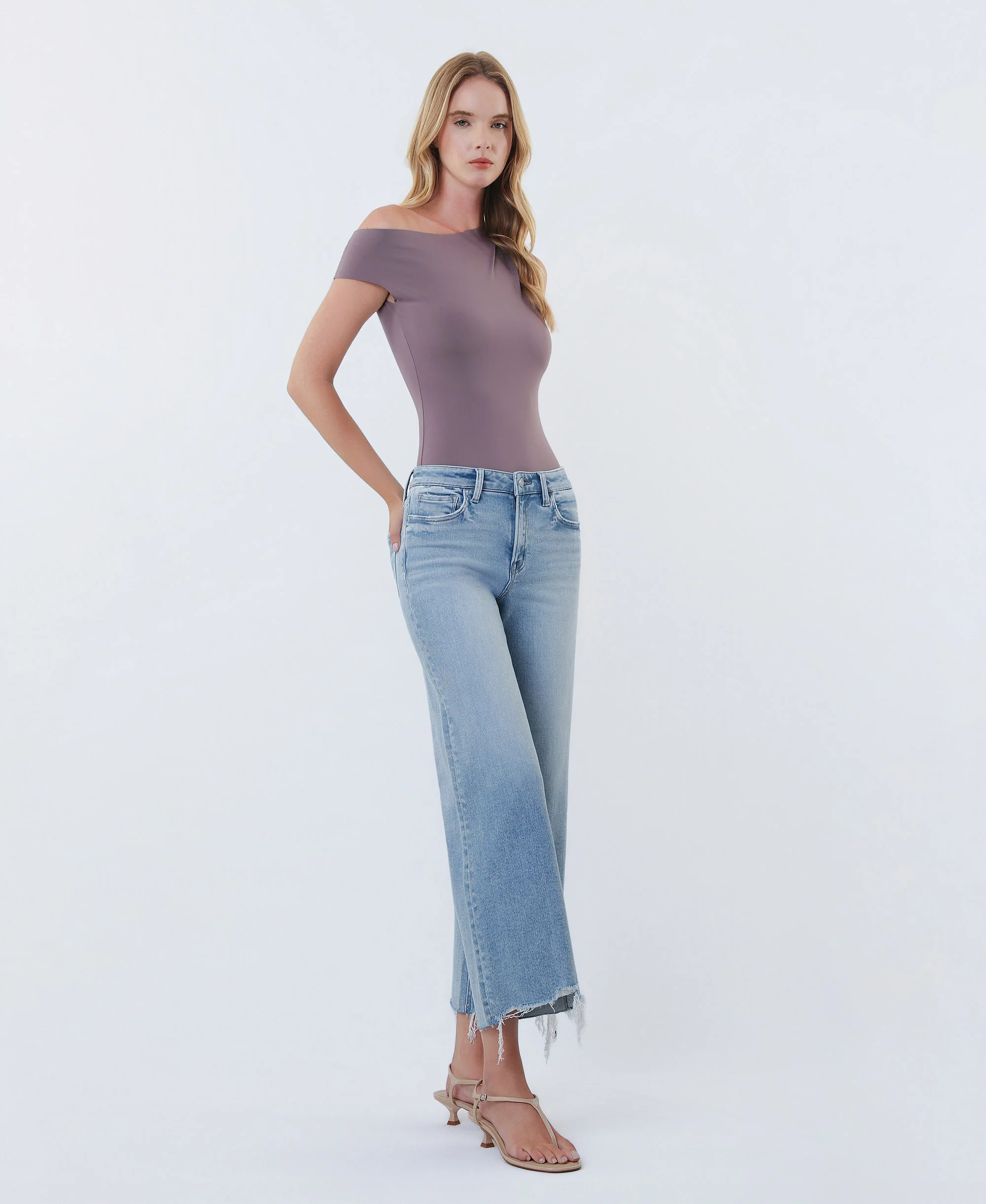 Imaginative - High Rise Distressed Hem Crop Wide Leg Jeans - Image 4
