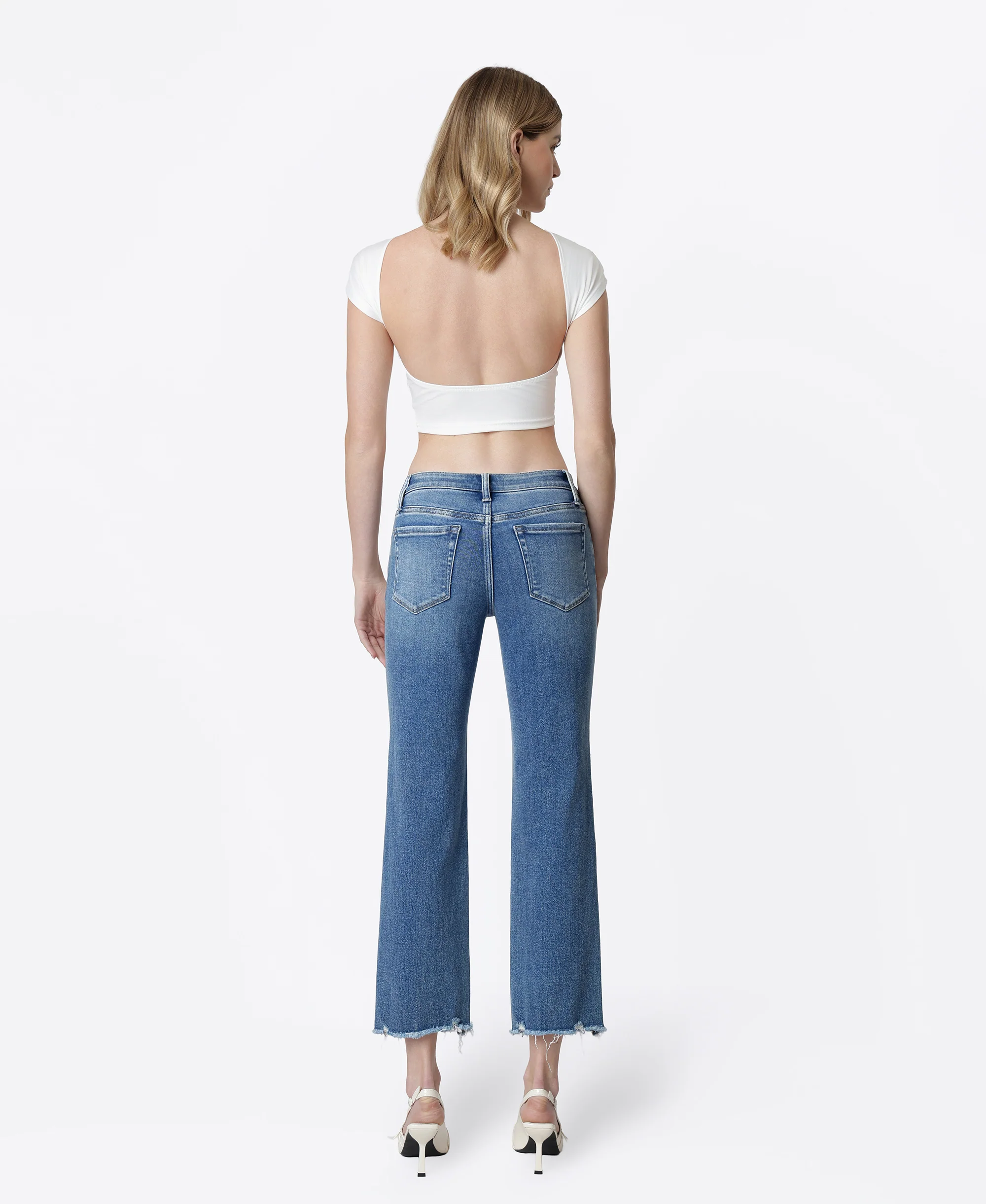 Joysome - Mid Rise Distressed Hem Crop Straight Jeans - Image 2
