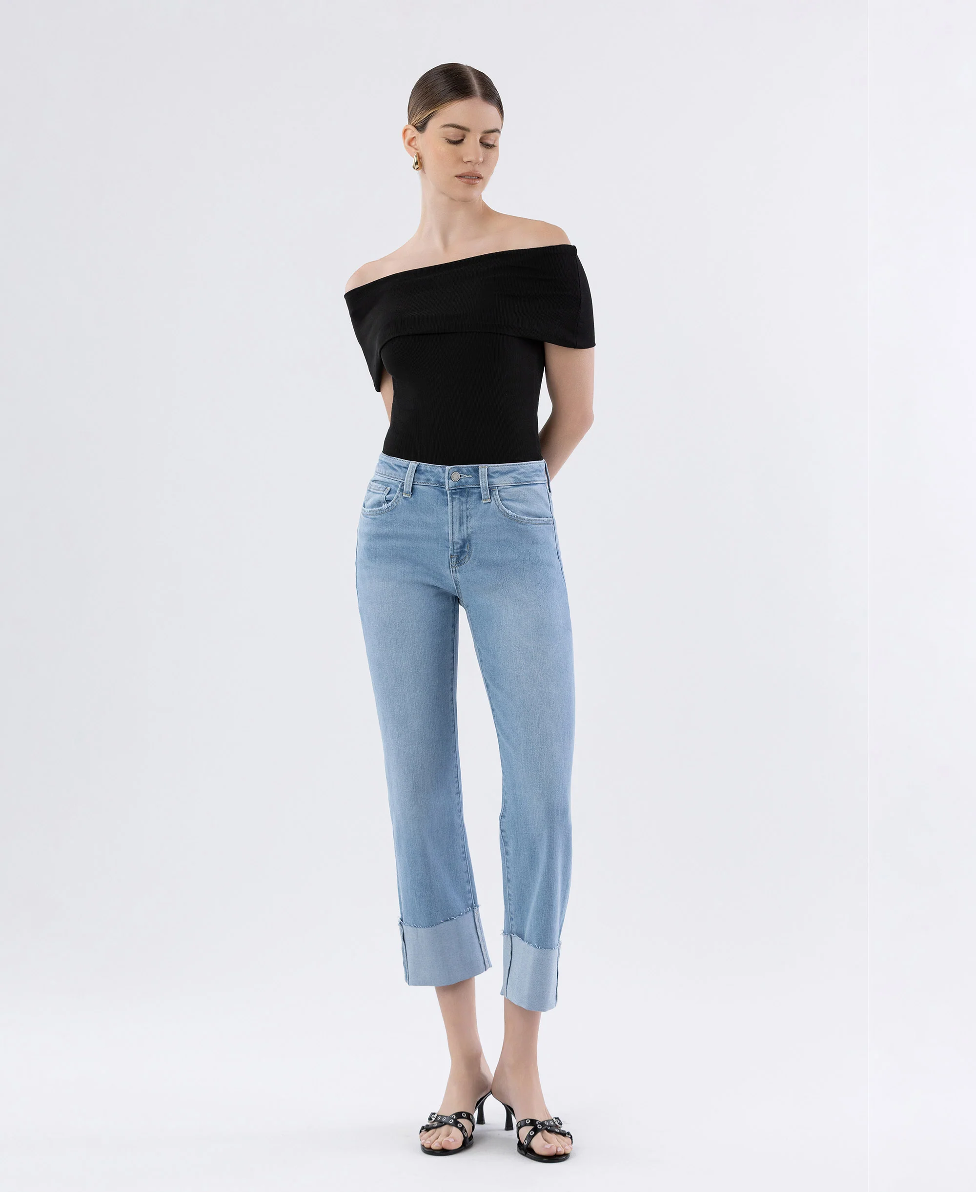 Jude - High Rise Cuffed Crop Straight Jeans