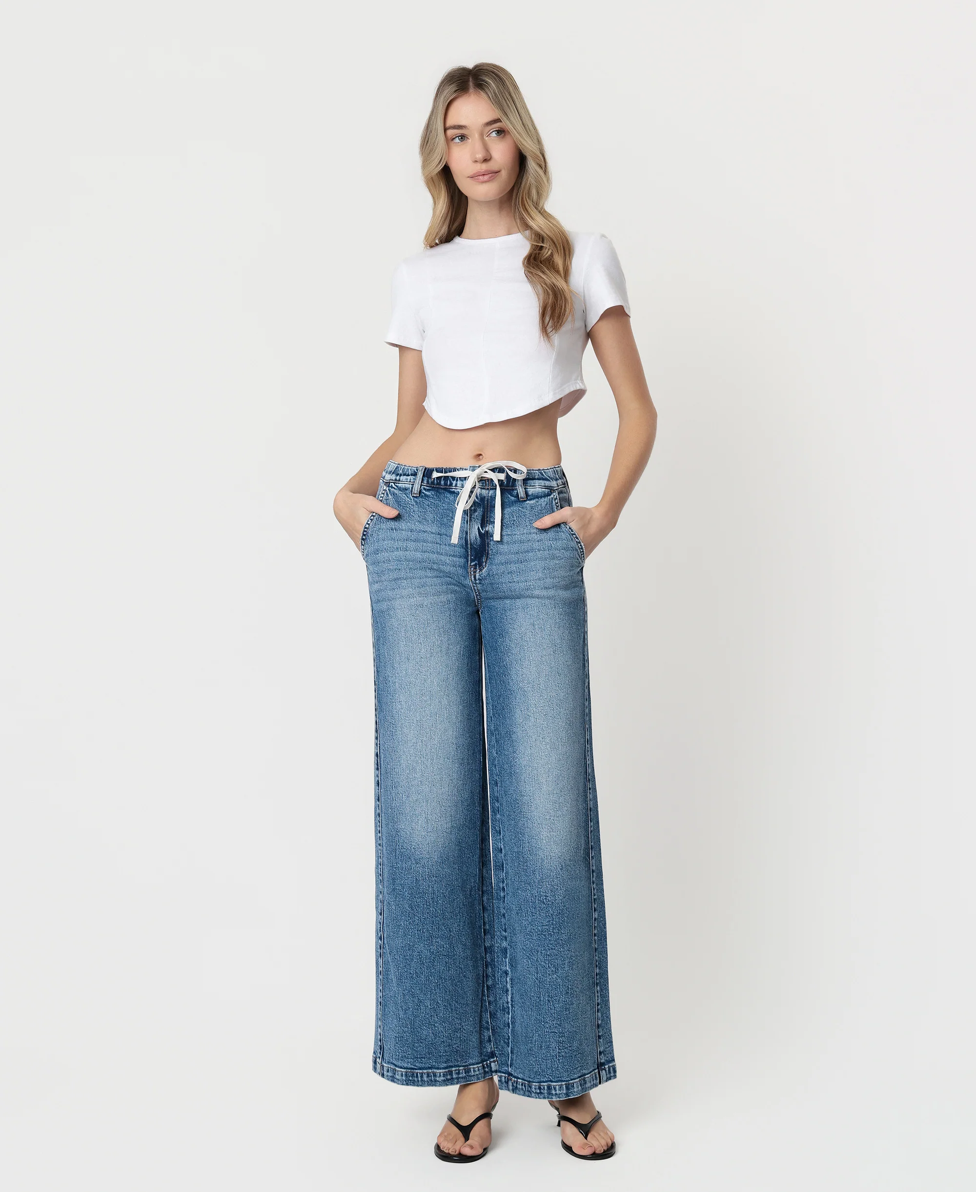 Lady Bird - High Rise Waist Tie Twist Wide Leg Jeans