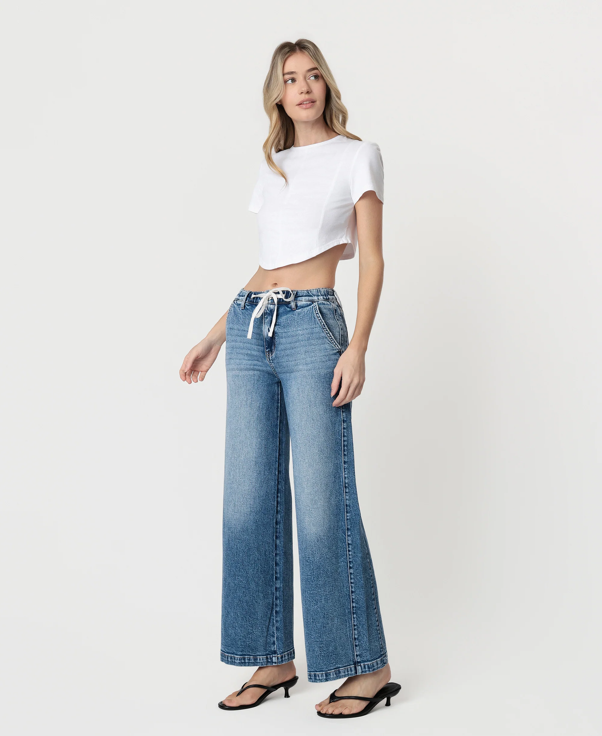 Lady Bird - High Rise Waist Tie Twist Wide Leg Jeans - Image 3