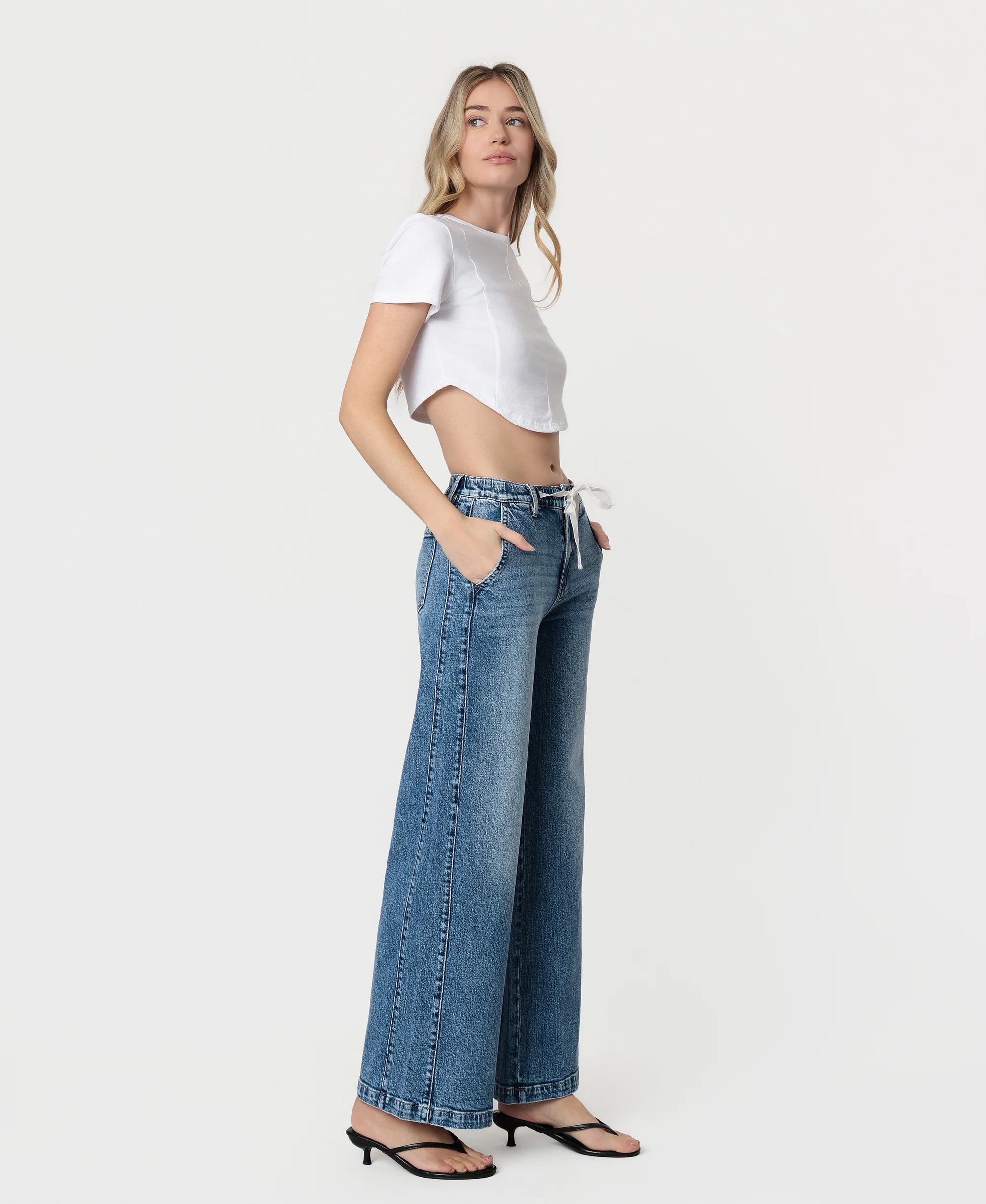Lady Bird - High Rise Waist Tie Twist Wide Leg Jeans - Image 4