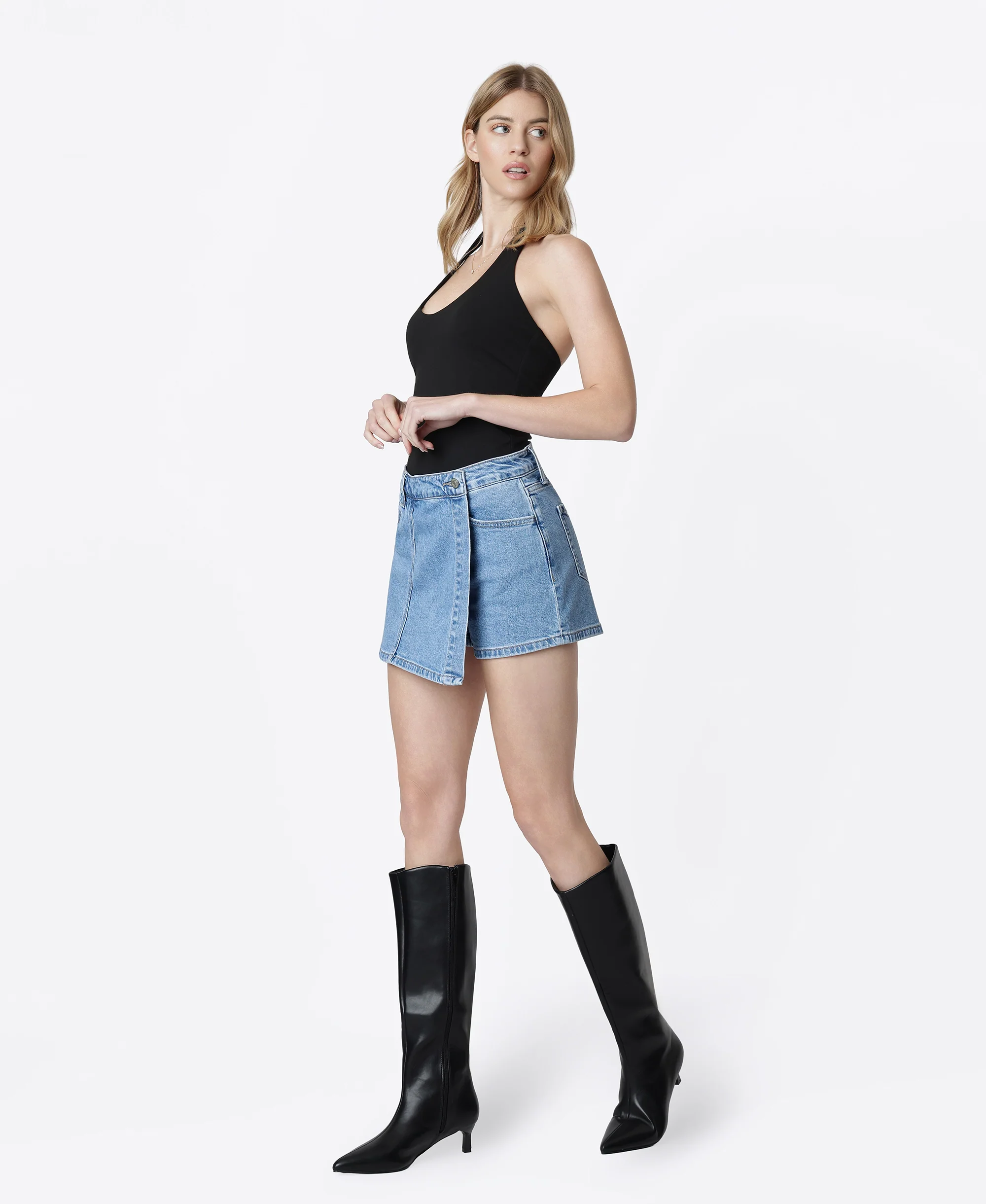 Lavishly - High Rise Denim Wrap Skorts - Image 3