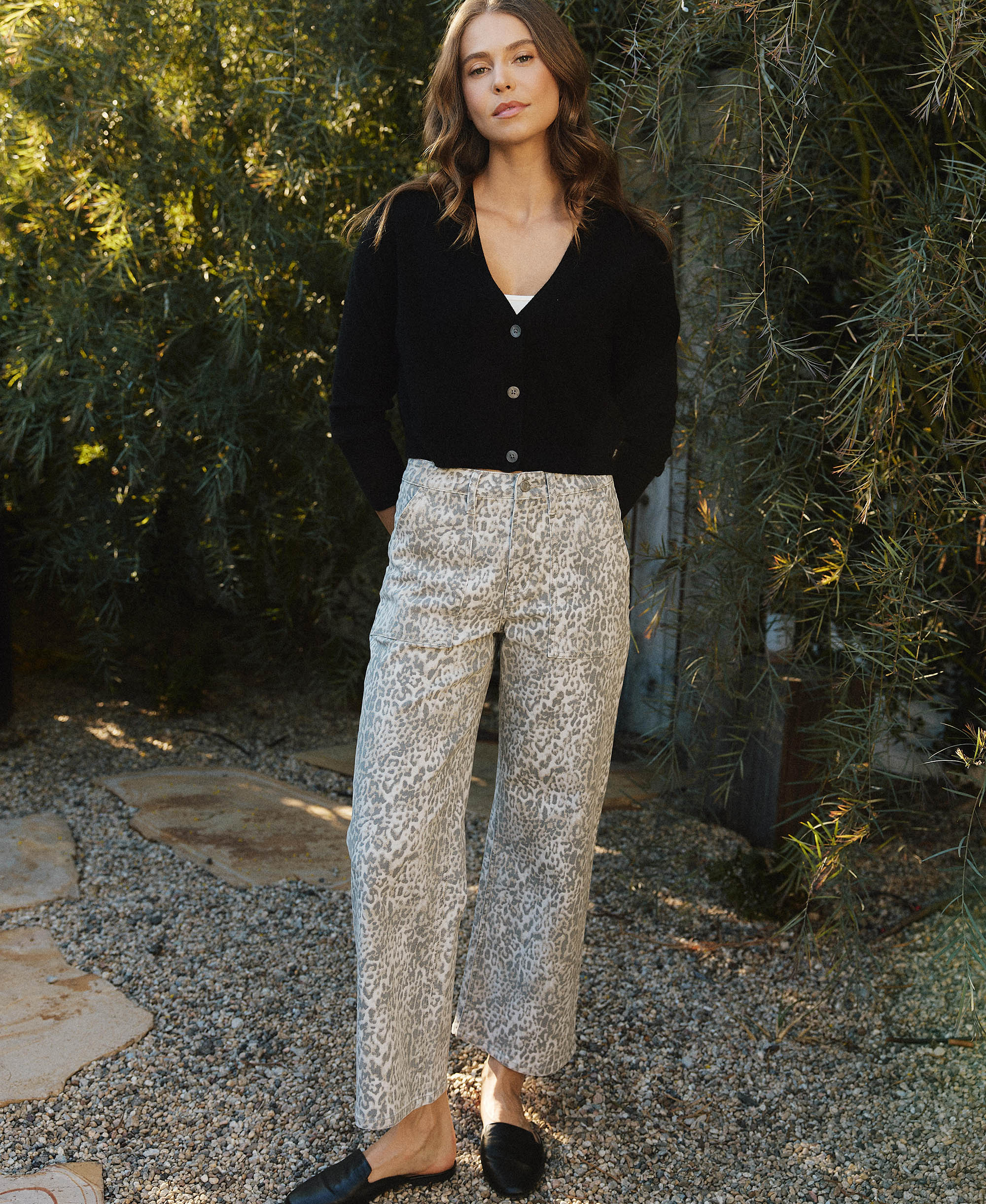 Leopard - High Rise Patch Pocket Baggy Wide Leg Jeans