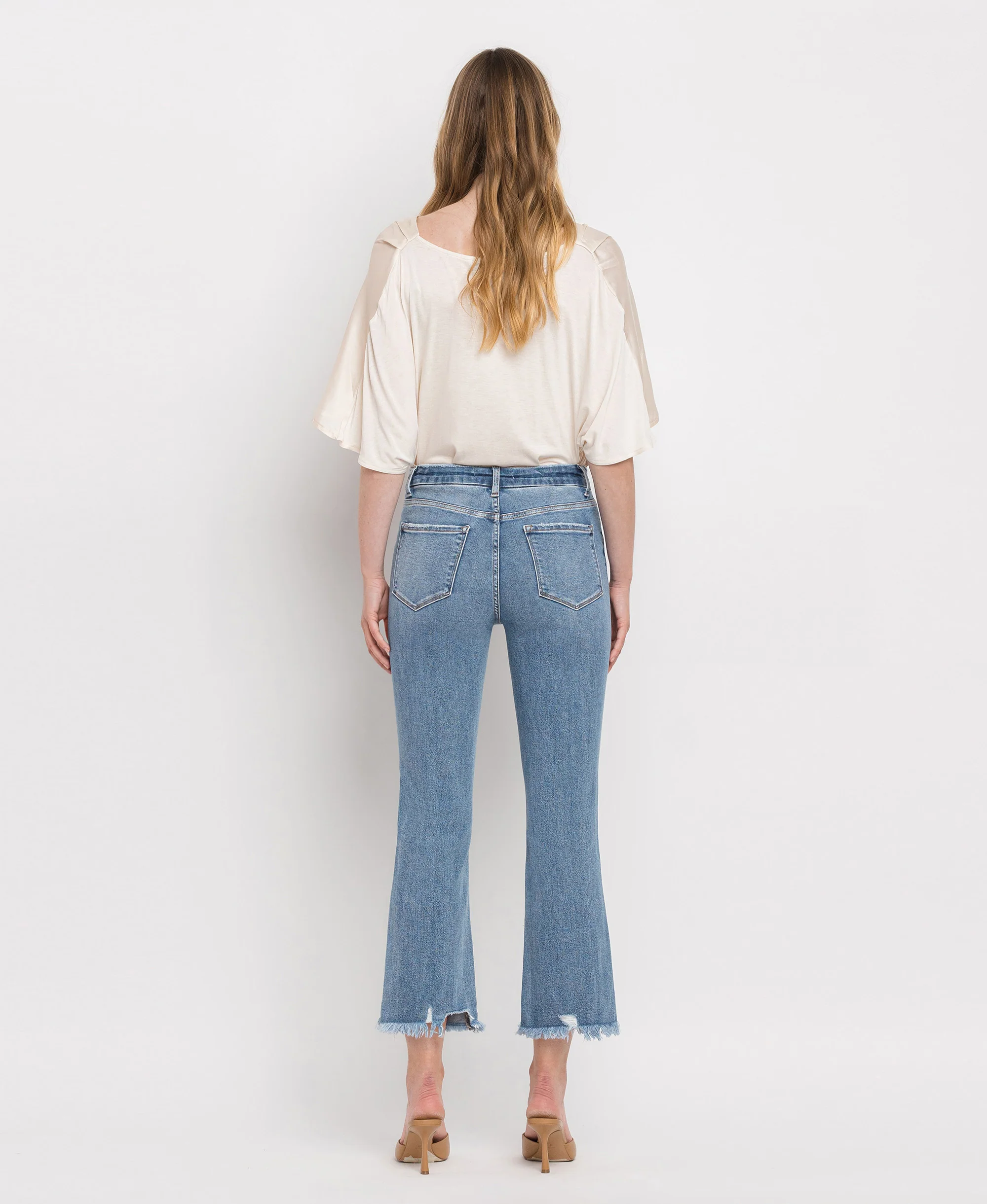 Merciful - High Rise Frayed Hem Crop Flare Jeans - Image 2