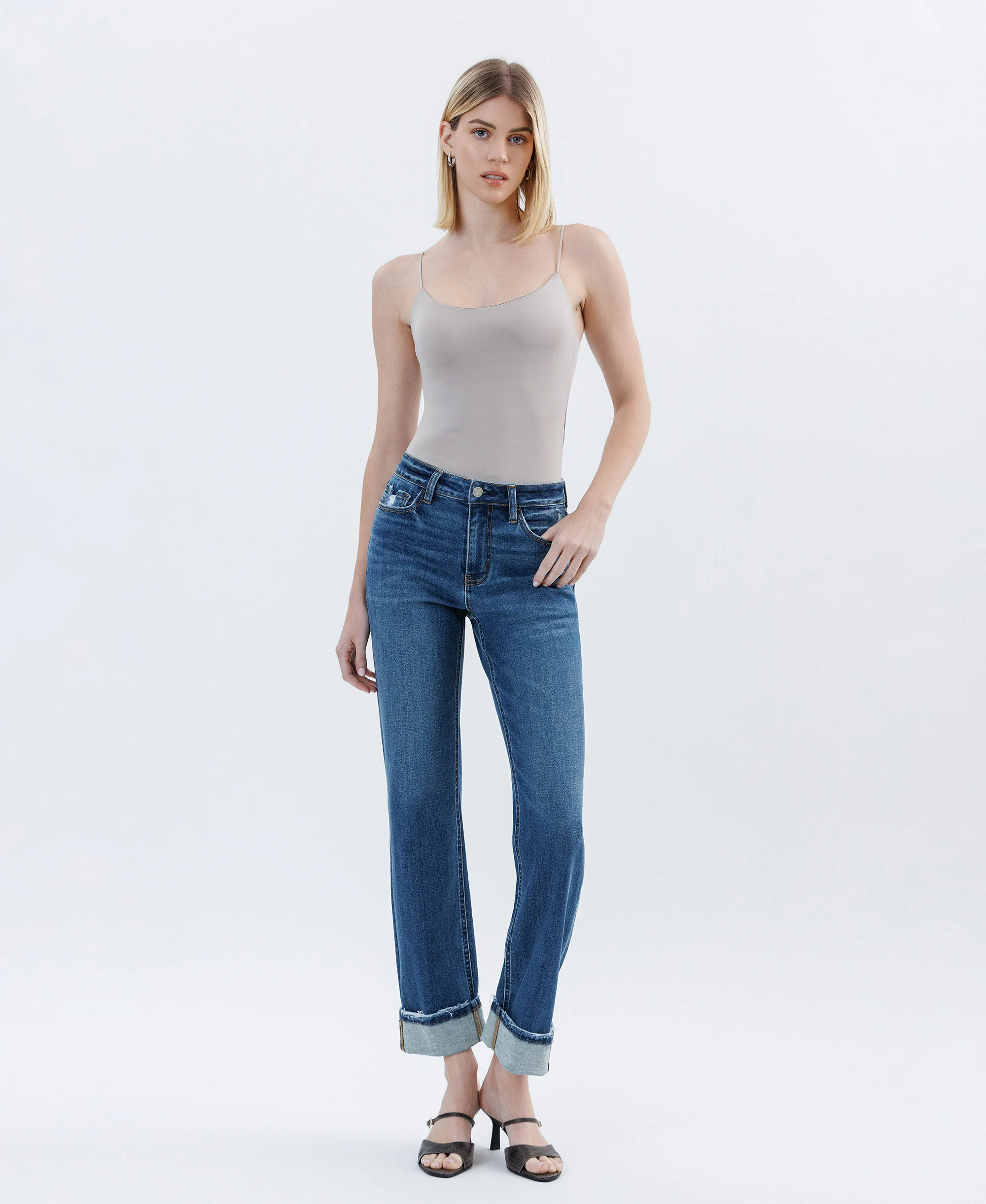 Nico - High Rise Cuffed Straight Jeans