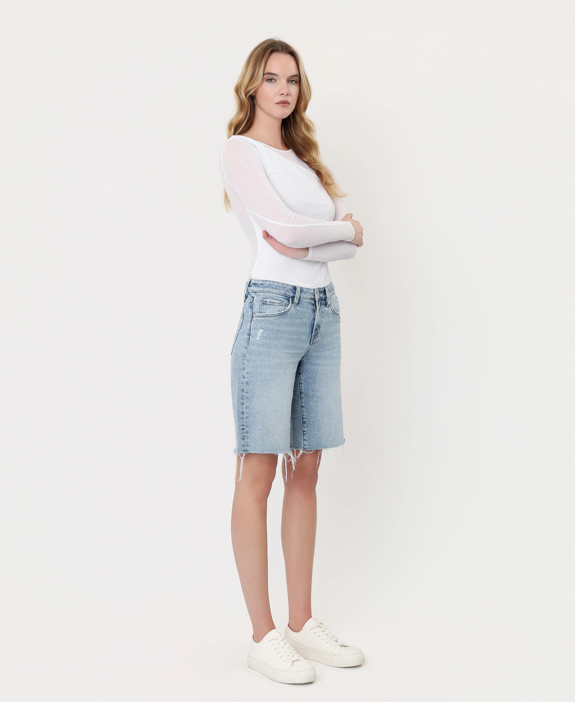 Outperform - Mid Rise Raw Hem Denim Jorts - Image 4