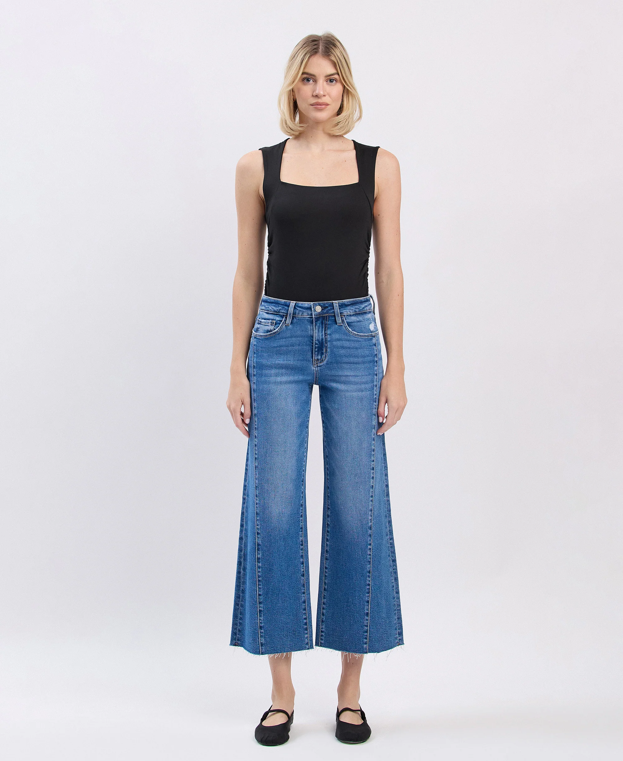 Punctual - High Rise Raw Hem Twist Wide Leg Jeans