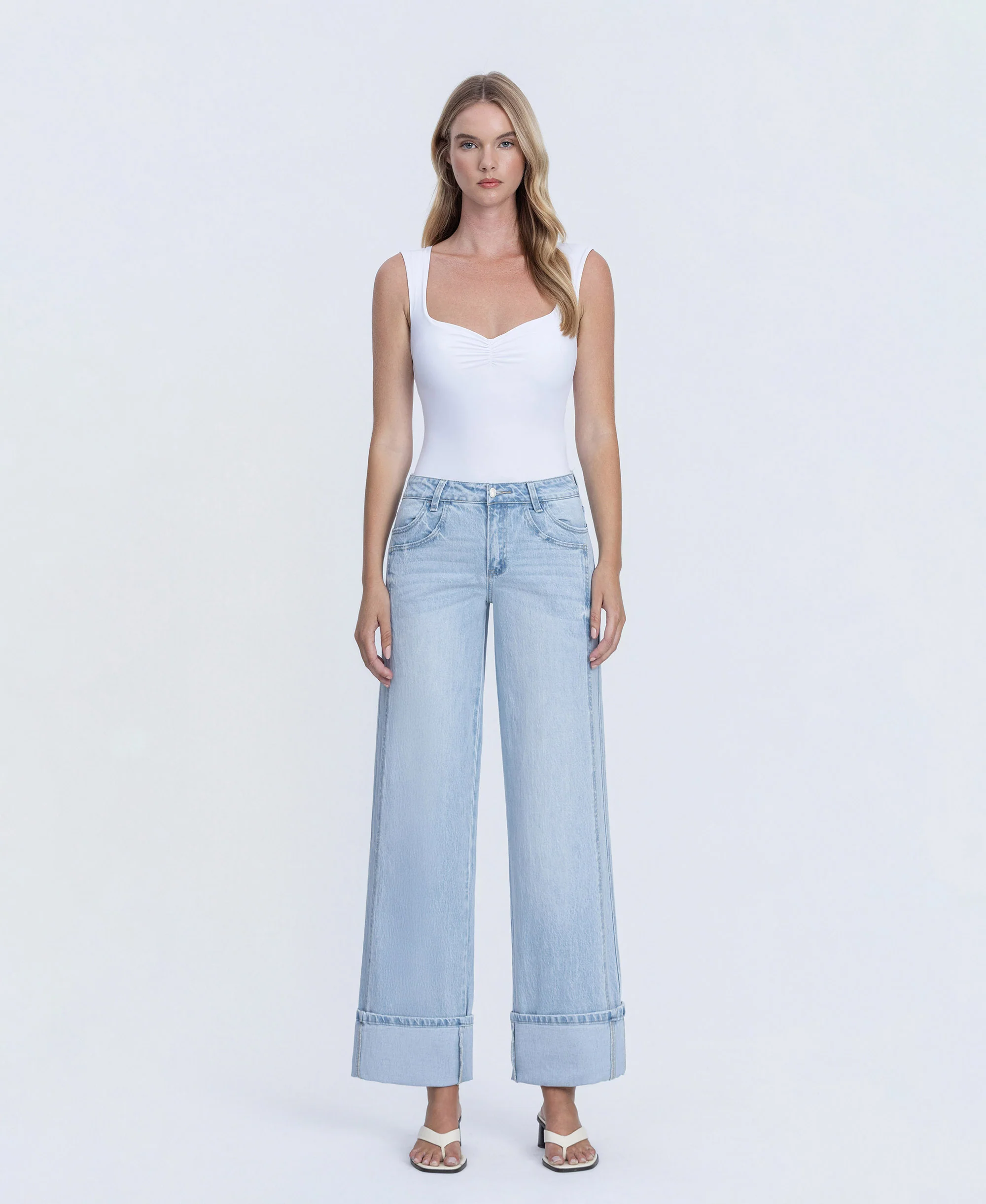 Streamlined - Super High Rise Cuffed Baggy Wide Leg Jeans