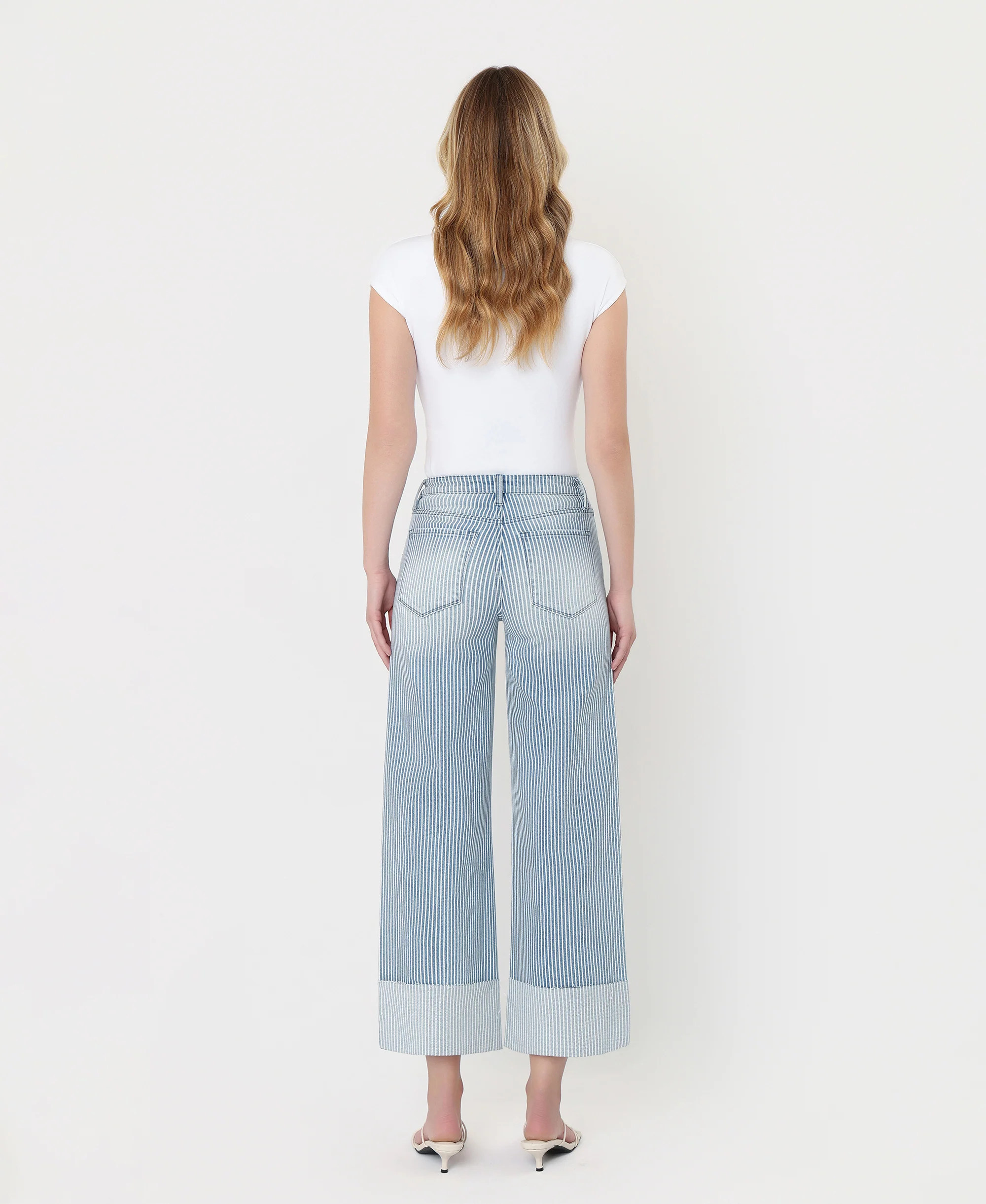 Stripe - High Rise Cuffed Crop Wide Leg Jeans - Image 2