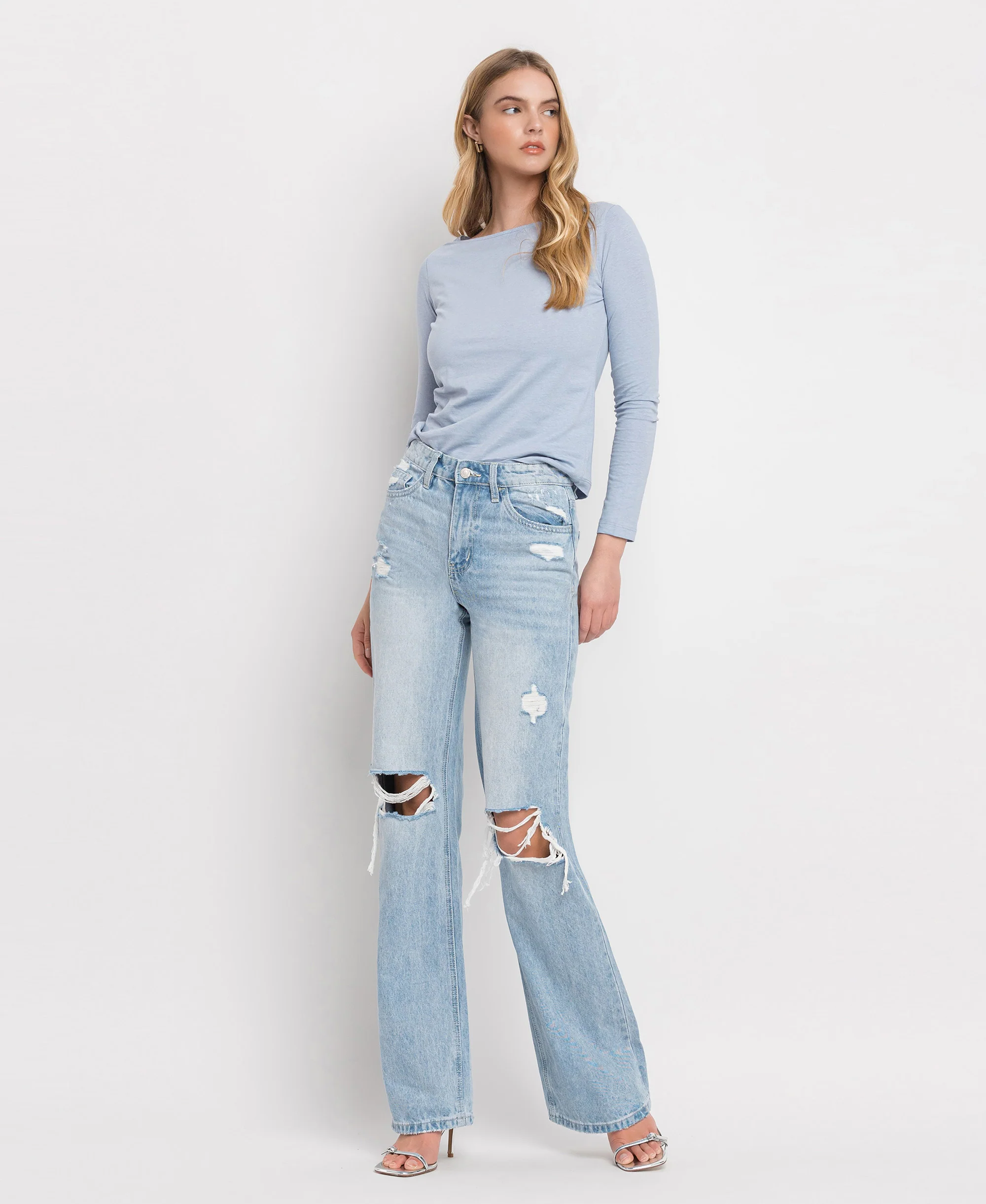 Sunny Plains - Super High Rise 90's Vintage Flare Denim Jeans - Image 3