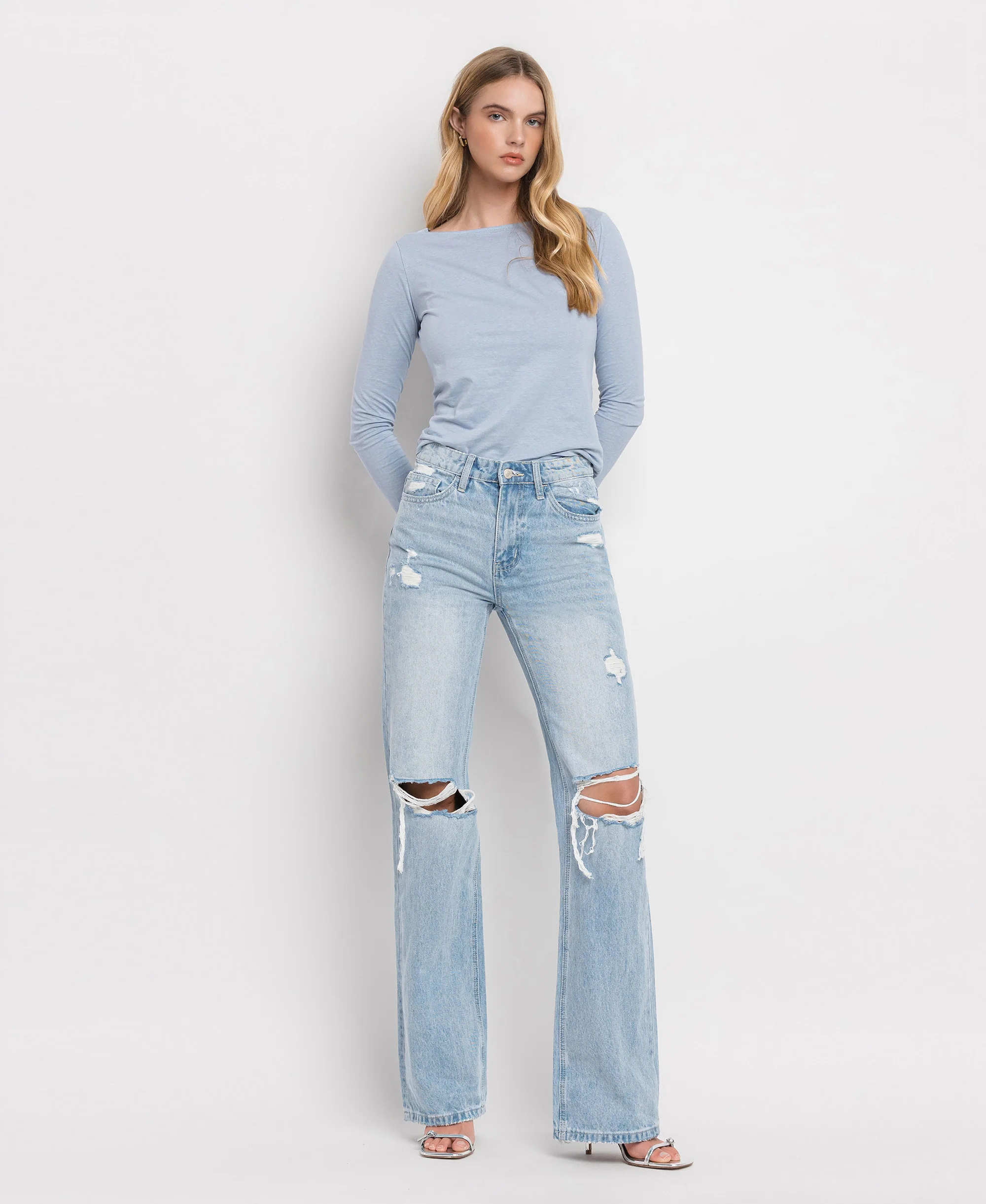 Sunny Plains - Super High Rise 90's Vintage Flare Denim Jeans - Image 4