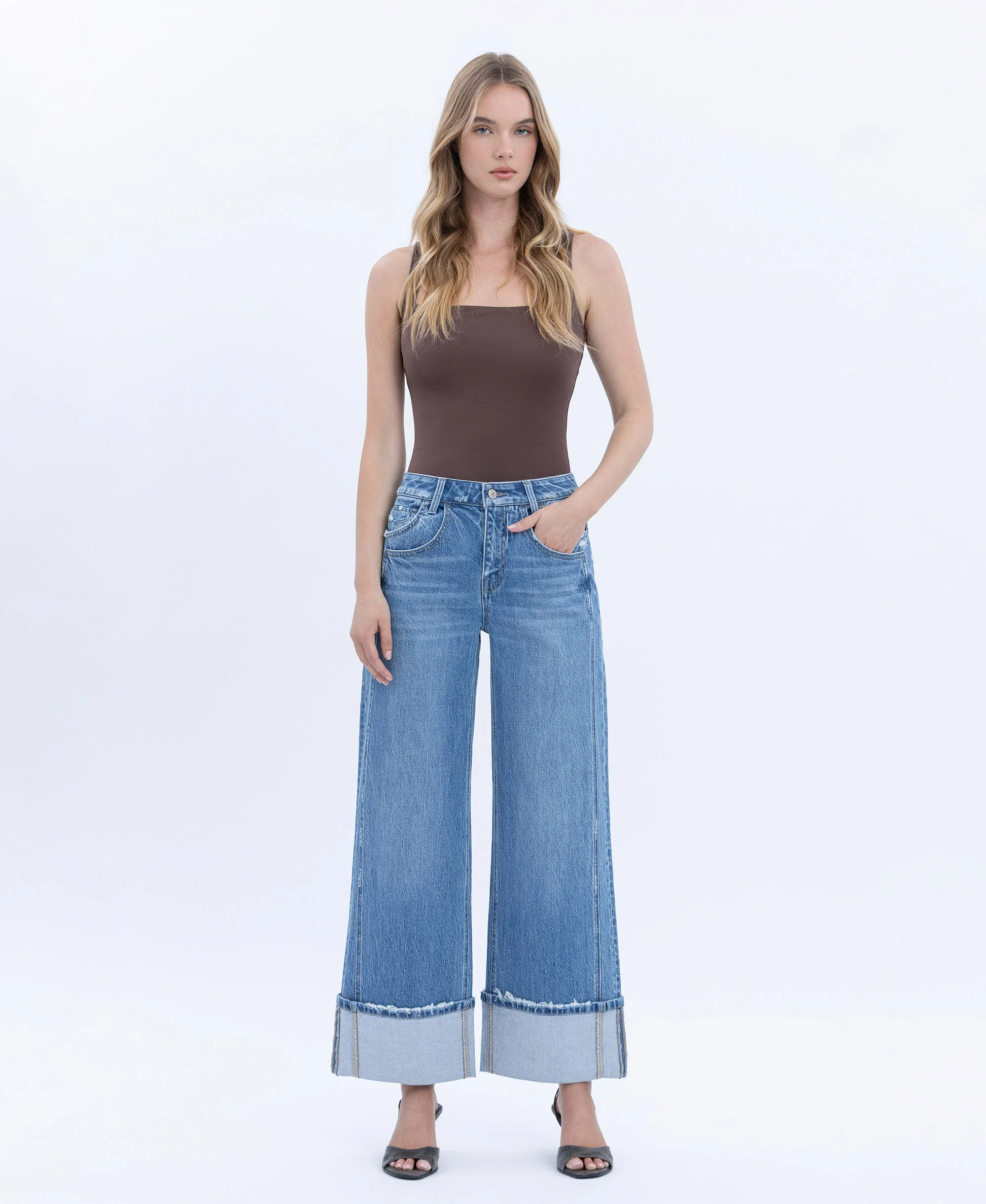 Verdant Sephyr - High Rise Cuffed Baggy Wide Leg Jeans