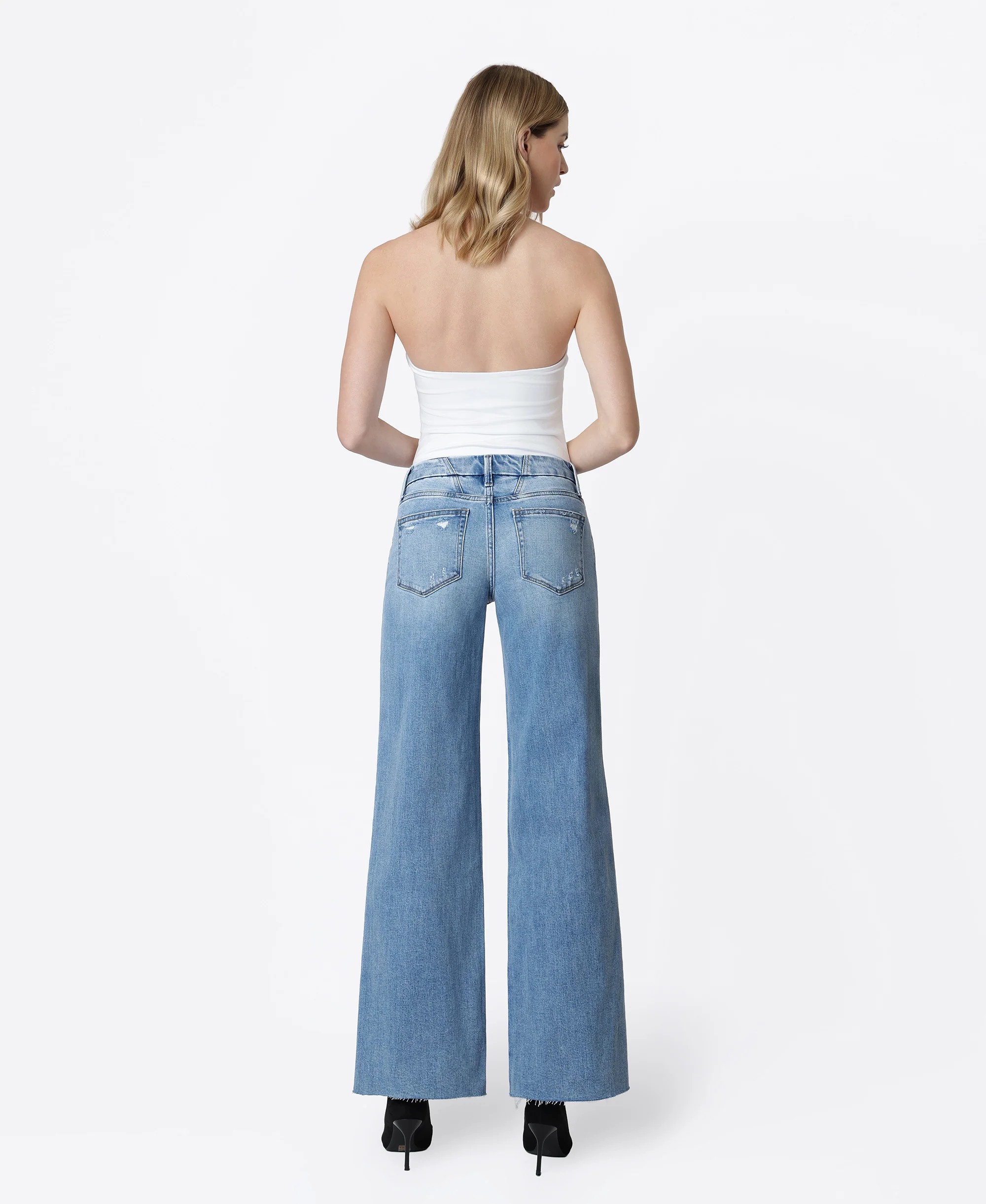Vouchsafe - Mid Rise Clean Cut Raw Hem Wide Leg Jeans - Image 2